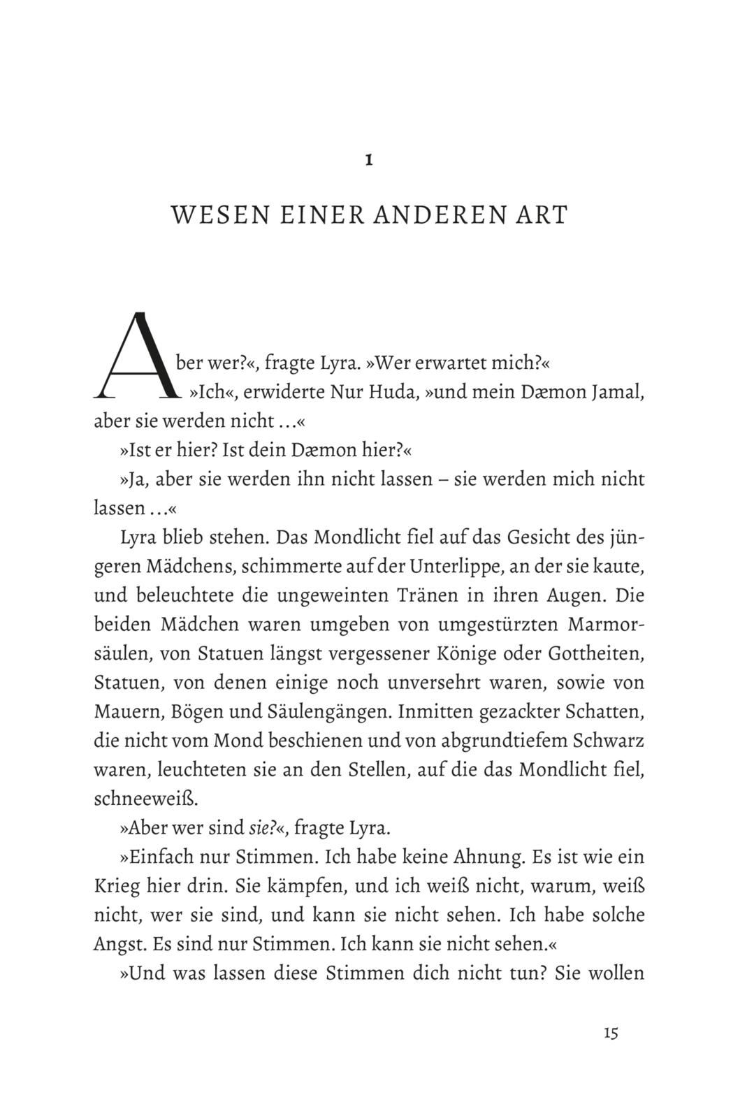 His Dark Materials Bd.5: Das Feld der Rosen HC buchseite, roman, schwarz-weiß, text, drucktypografie