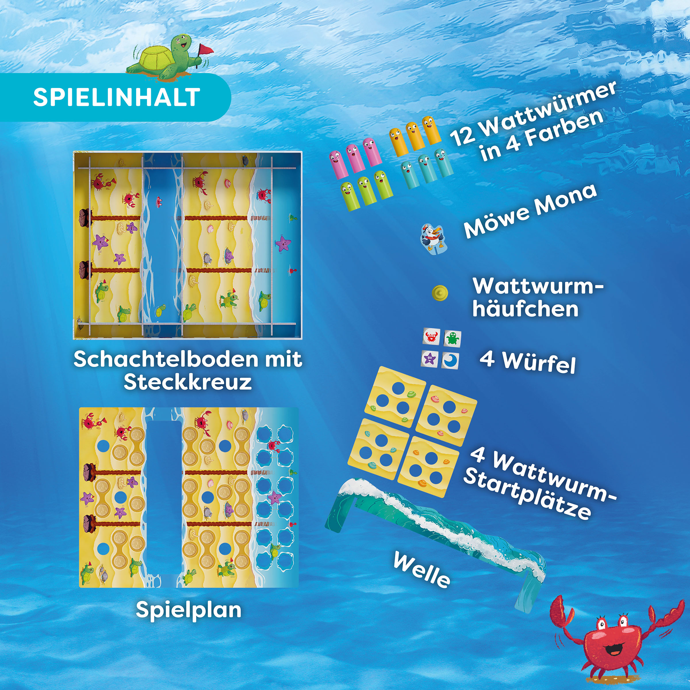 Watt geht ab?! Schachfeld, Steckkreuz, Wellenbrett, Würfel, Wattewürfel