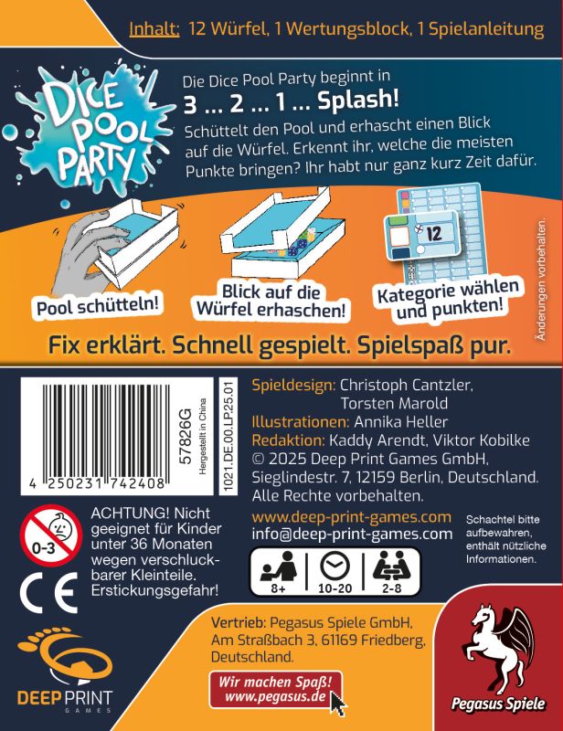 Dice Pool Party Würfel, Pool-Party, Spielanleitung, Spielwürfel, Kartenspiel