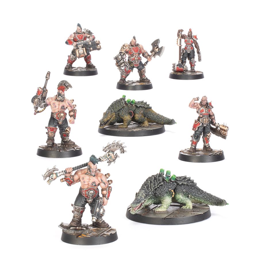 Necromunda: Goliath Forge Bosses & Sumpkrocs Krieger-Figuren, Miniaturen, Kampf-Ausrüstung, Waffen, Krokodil-Miniatur