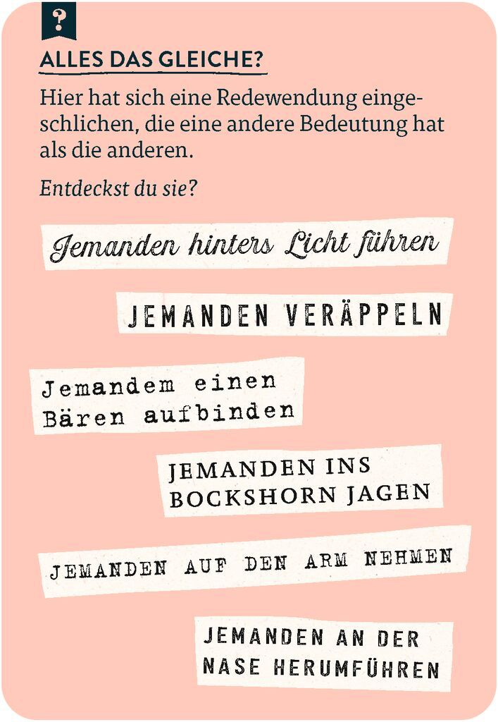 Quiz der Redewendungen & Sprichwörter Kategorie, Material, Farbe, Muster, Hauptmerkmal
