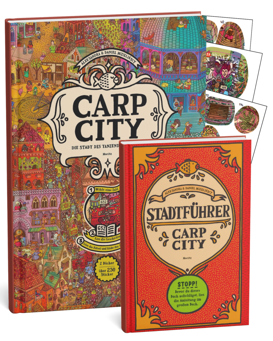 Carp City Die Stadt des tanzenden Karpfens - Interaktives Buchspielbuch, 2 Bde mit 7 Stickerbögen und Erklärvideos, Carp City/Carp City Stadtführer. Mizielinska/M Carp City SET. KT. Buch, Stadtführer, Kartenbuch, Carp City, Stickerheft