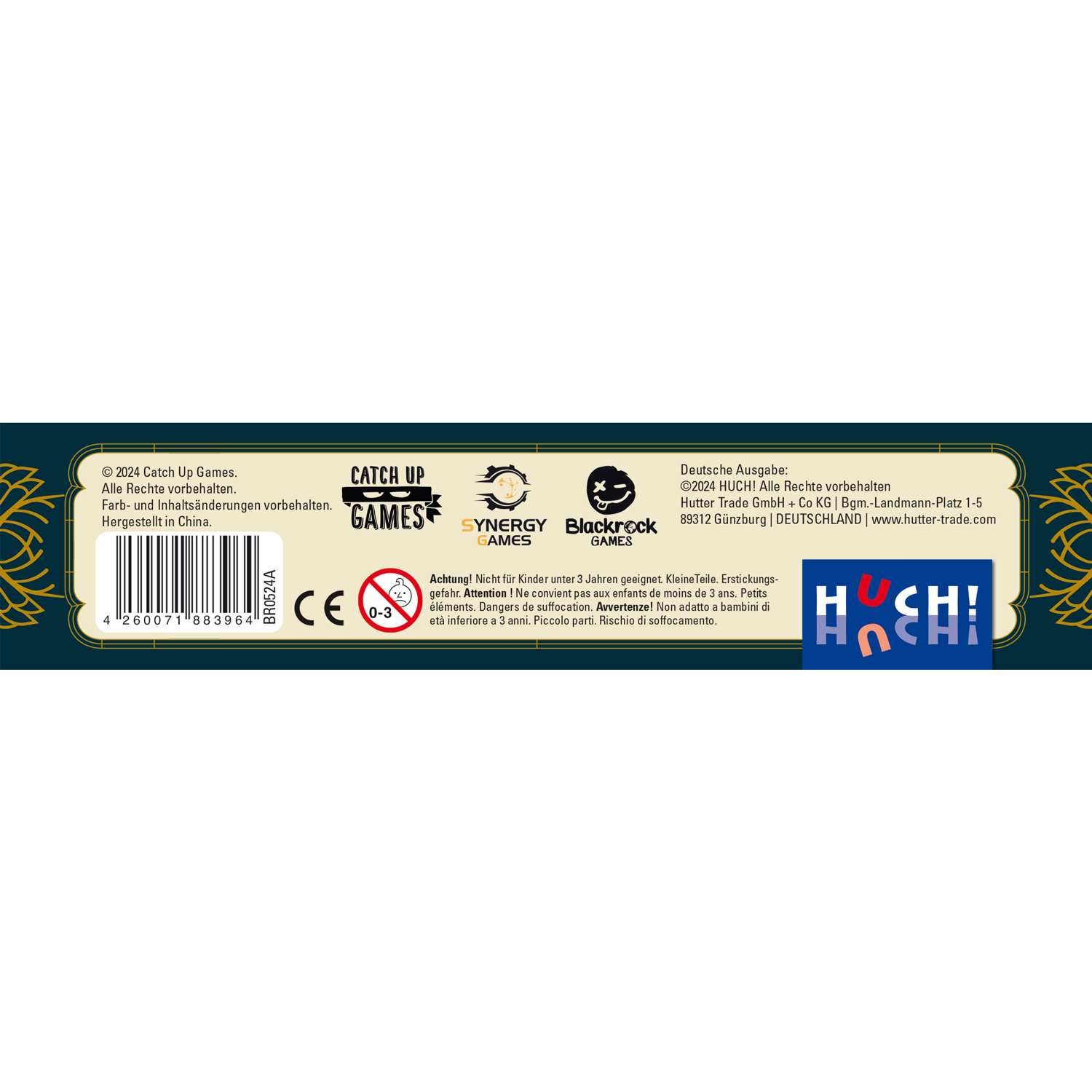 Hof-Verrat Barcode, Huch! Branding, Verpackungsaufdruck, Warnhinweis 0-3, Dunkelblauer Hintergrund