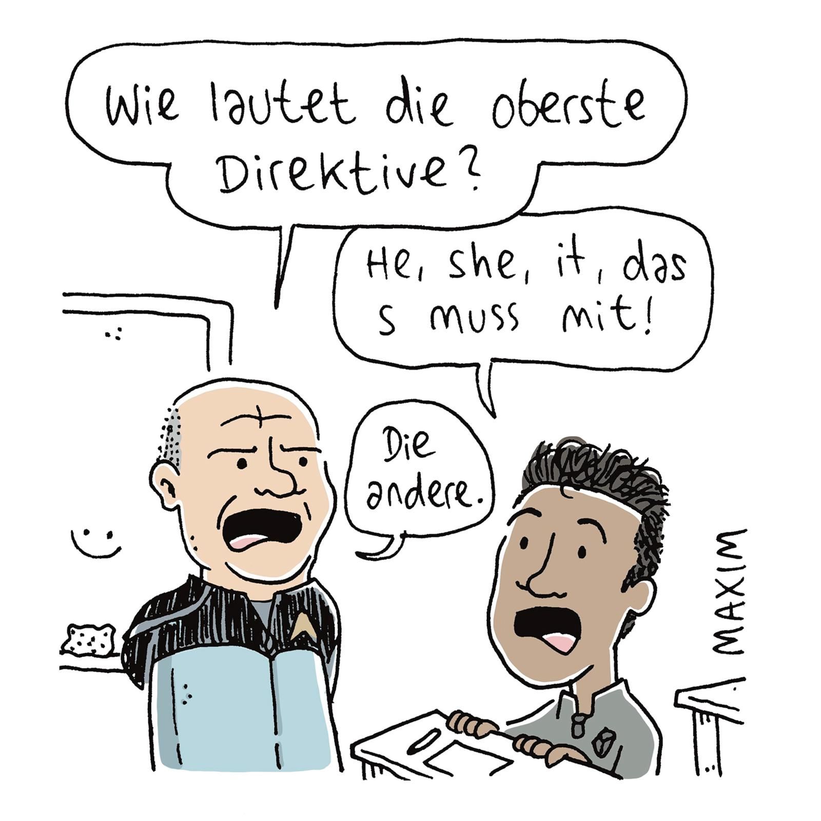 Lebe lang und lache! - Trekkie-Cartoons für alle Lebensformen cartoon, dialogue, people, speech bubbles, maxxim