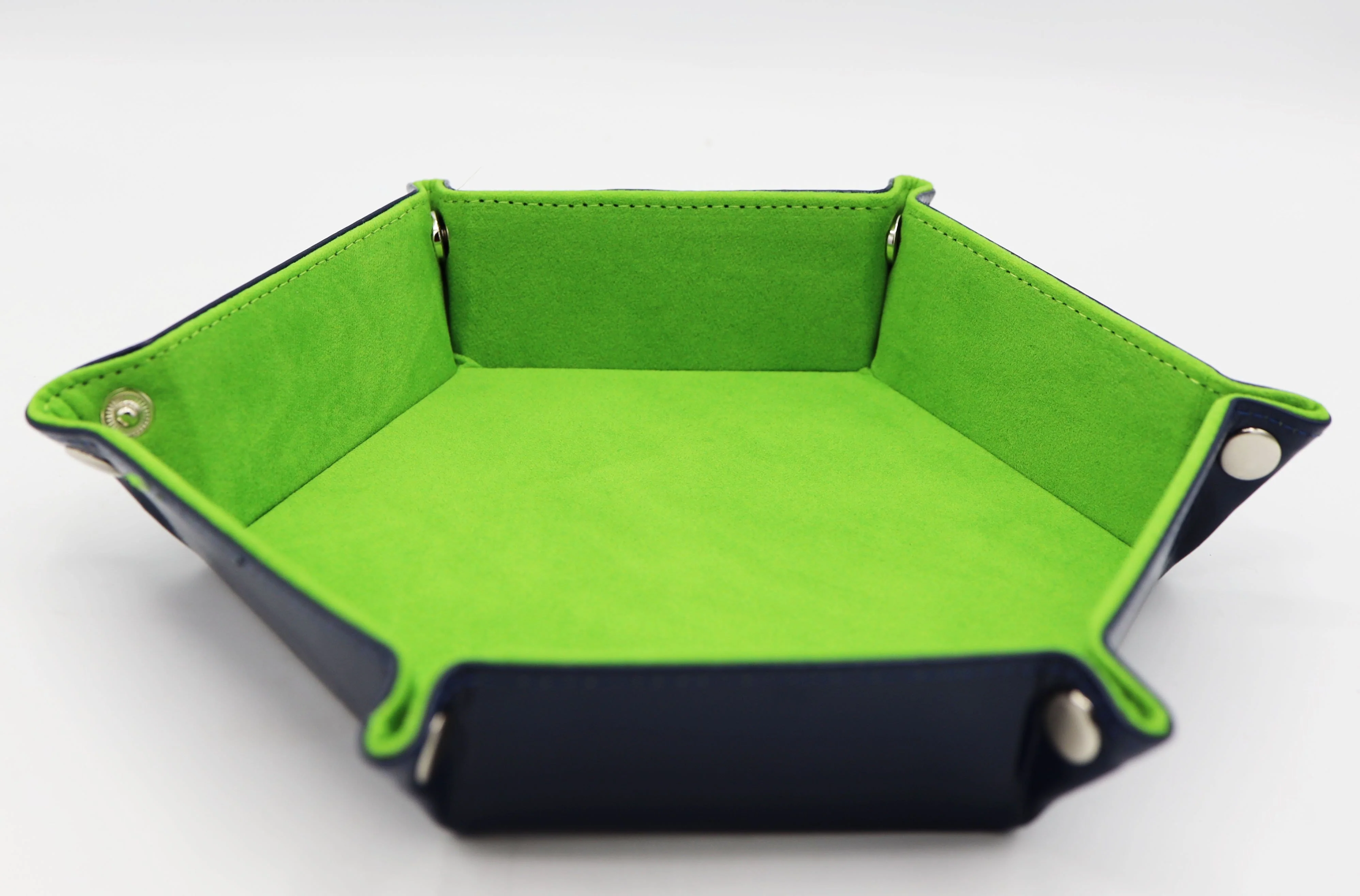 Velvet Leatherette Hex Dice Tray Navy with Lime
