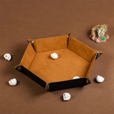 Velvet Leatherette Hex Dice Tray Camel Hex