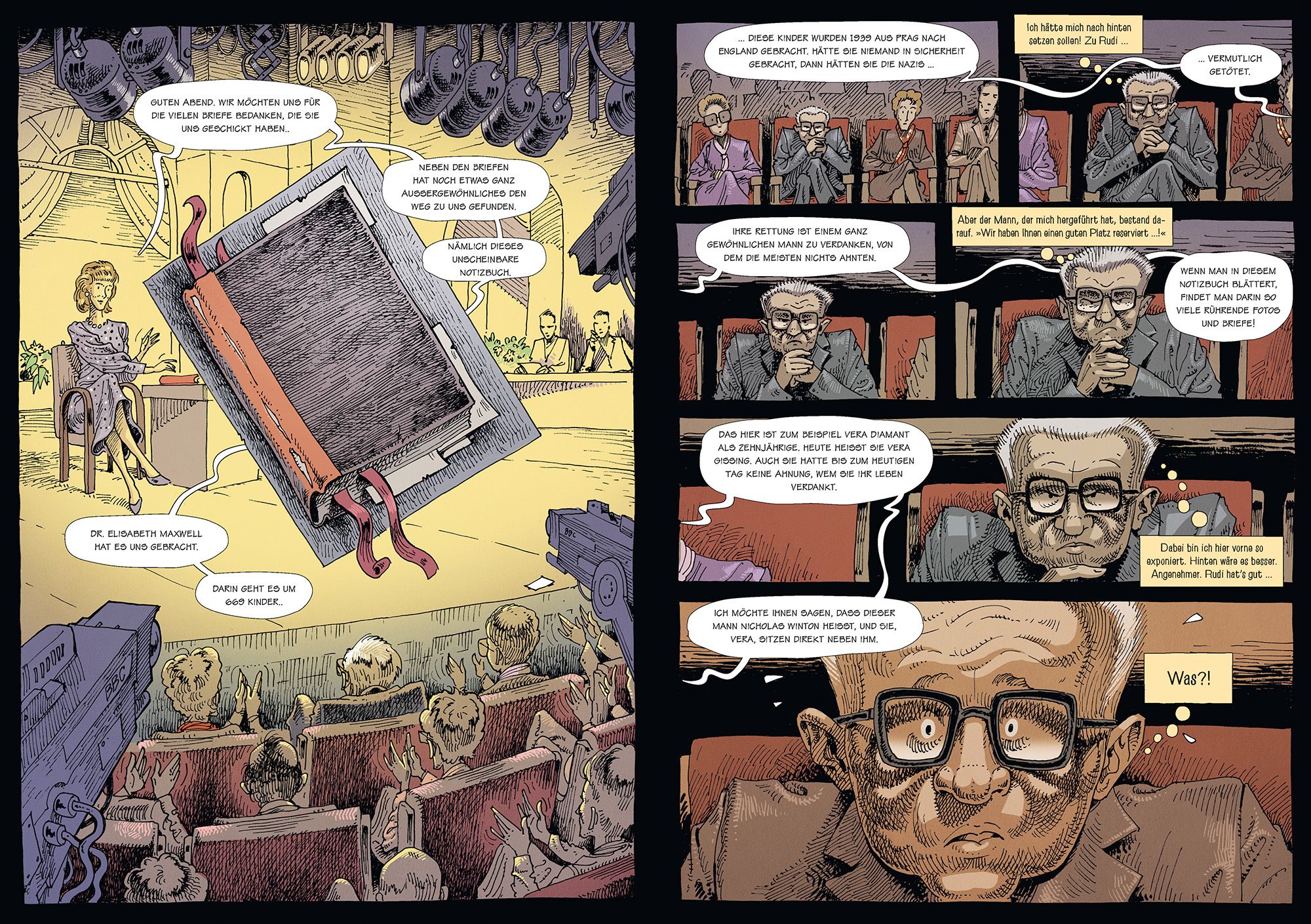 Wintons Kinder Comic, Kino, Publikum, Buch, Person mit Brille
