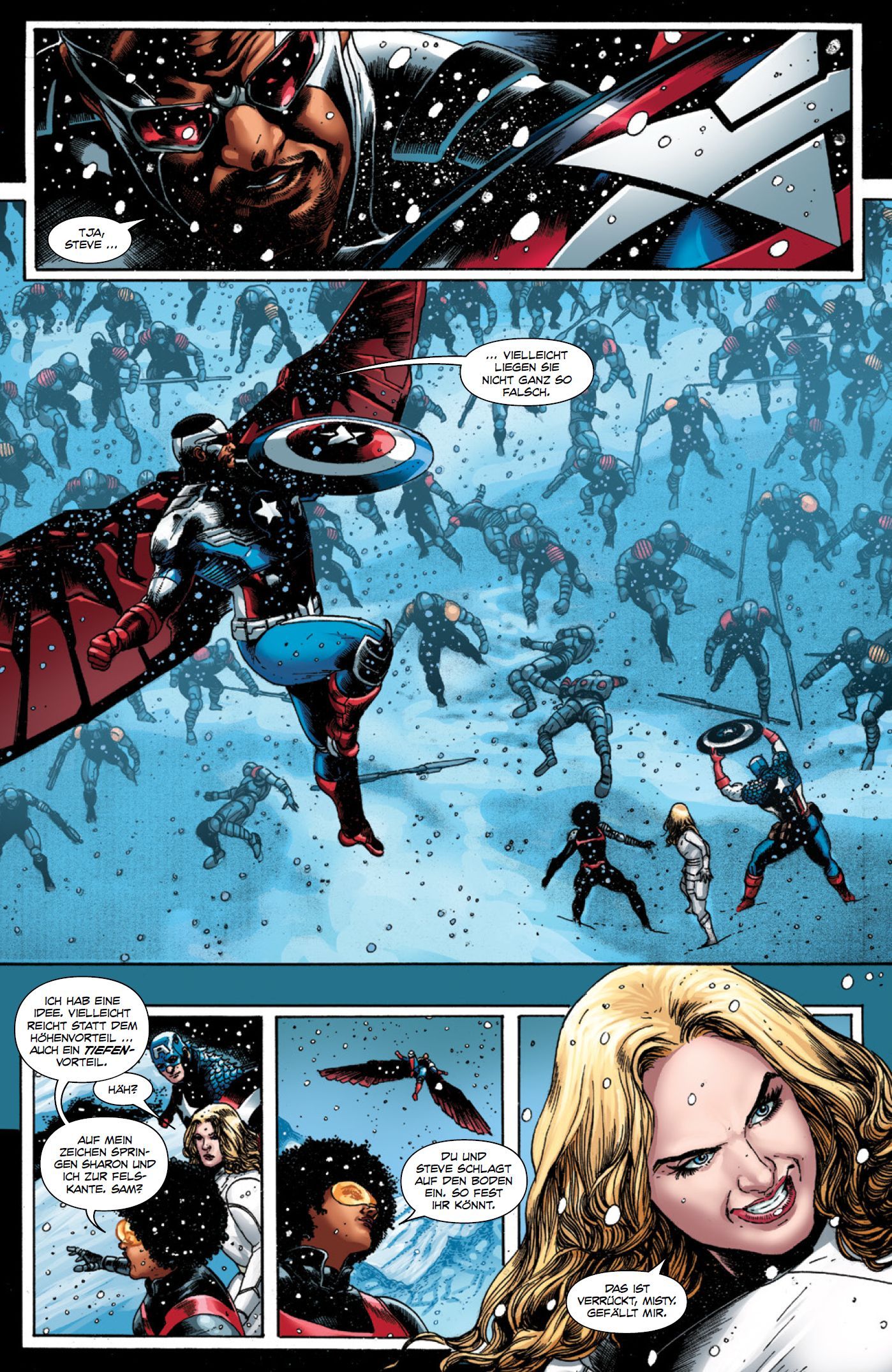 Captain America, Fliegend, Kampf, Schnee, Comicpanel