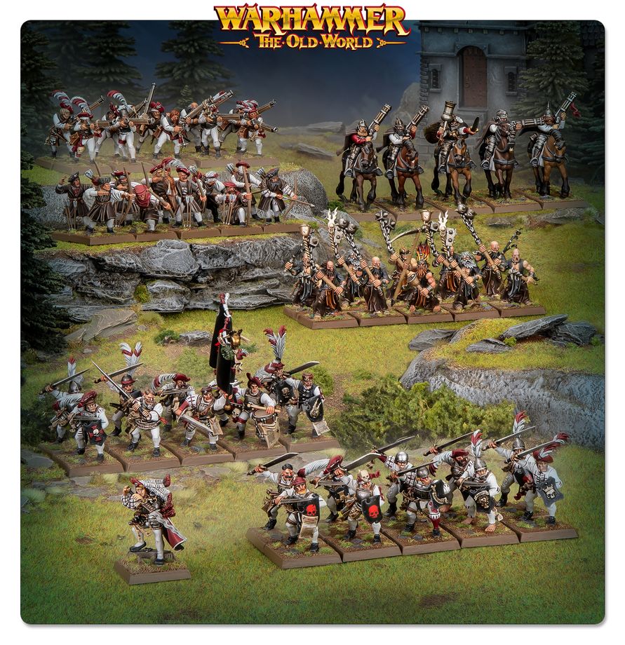 Warhammer: The Old World Empire of Man - Battle March Army Miniaturen, Napoleonische Epoche, Infanterie, Felsiges Gelände, Standbasen