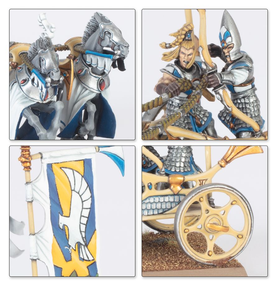 Warhammer: The Old World High Elf Realms - Battle March Army miniatures, ritter, pferd, wagen, fahne