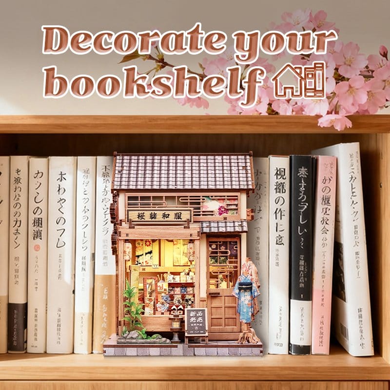 Booknook: Miniature House - Sakura O Kimono Shop Miniatur, Puppenhaus, Modell, Holz, Regaldekoration