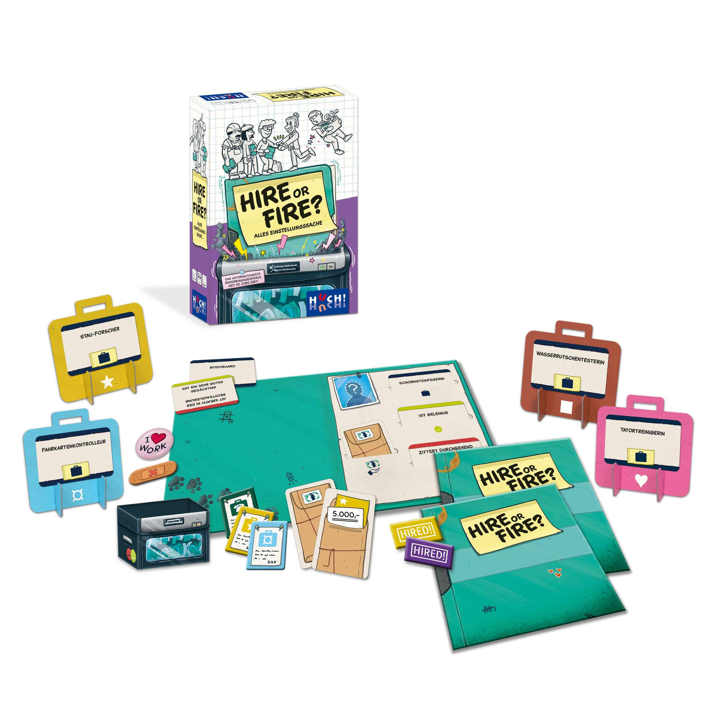 Hire or Fire Brettspiel, Kartenspiel, Partyspiel, Berufsthema, Spielmaterial