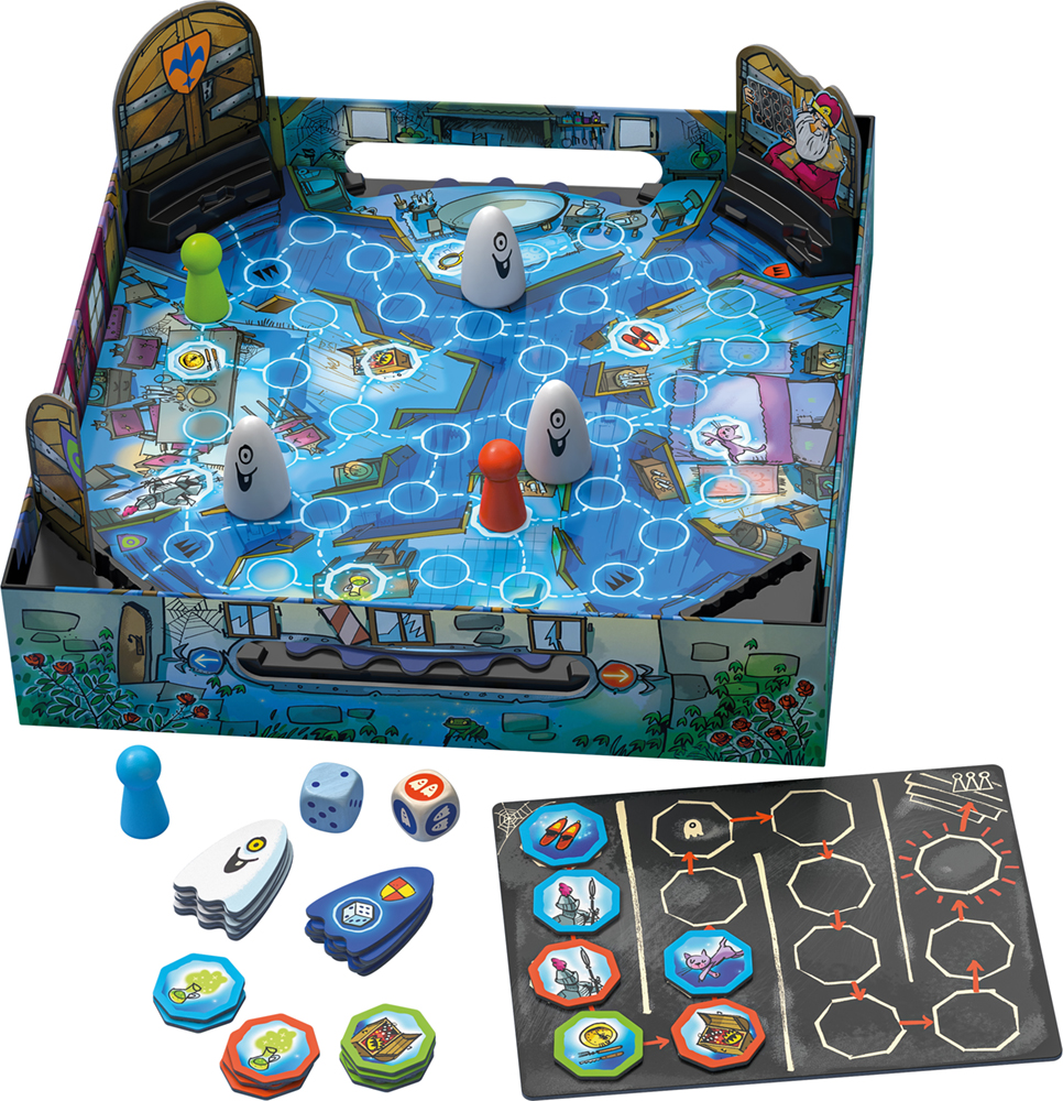 Brettspiel, Spielbrett, Würfel, Spielsteine, Karten