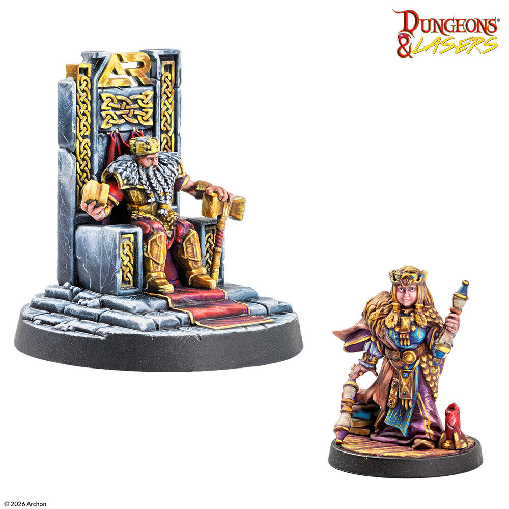 Dungeons & Lasers: Iron Crown Monarchs Fantasy-Miniaturen, Tabletop-Figuren, König auf Thron, Zauberin, Bemalte Figuren
