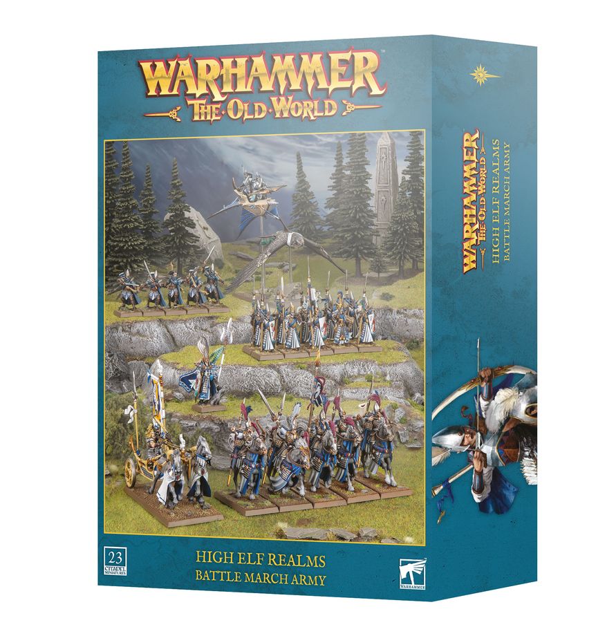 Miniaturen, Elf-Armee, Hoch-Elfen, Schlachtzug, Szene mit Gelände