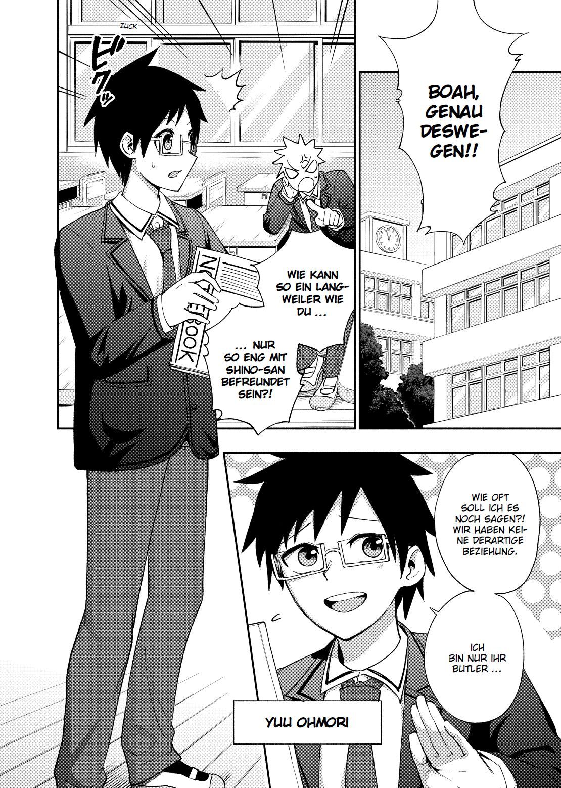 Schuluniform, Brille, Notizbuch, Charakterporträt, Comic Panel