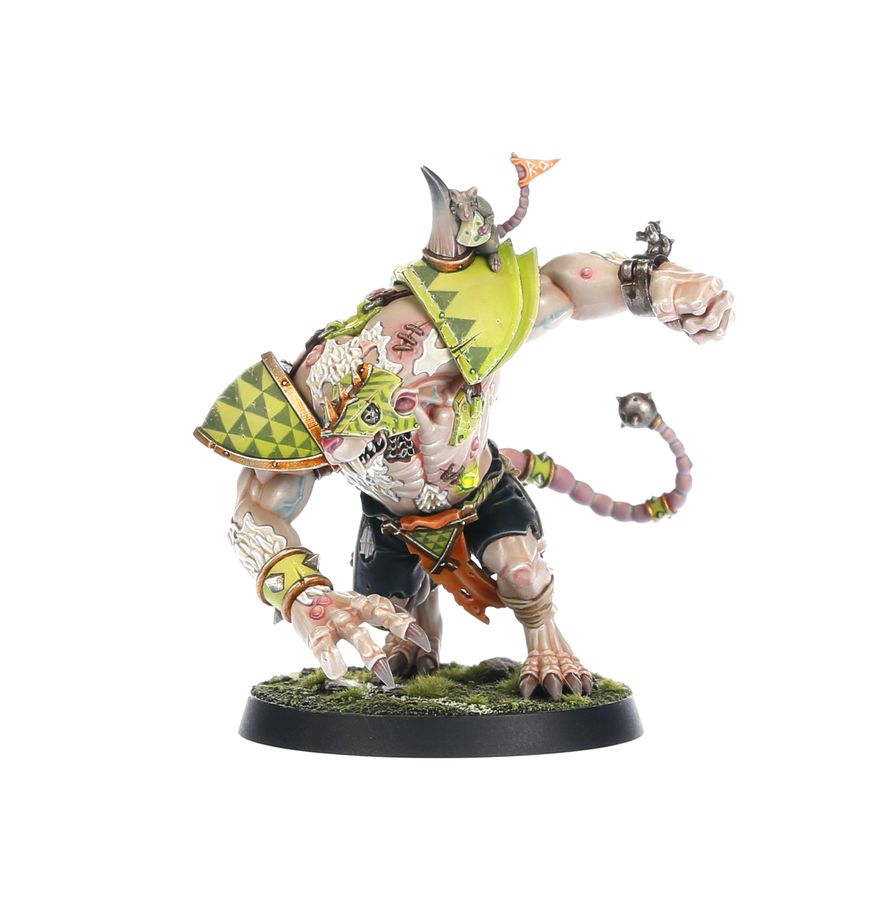 Blood Bowl: Rat Ogre Fantasy-Figur, Ork-Werwolf, Grüne Rüstung, Muskelierte Figur, Basis Terrain