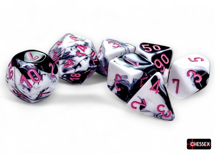 Würfel: 7er-Würfelset "Gemini" (Black-White/Pink) Würfel: 7er-Würfelset "Gemini" (Black-White/Pink)