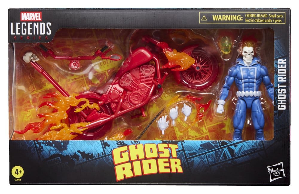 Ghost Rider Figur, Motorrad, Flammen, blauer Skelett, Hasbro