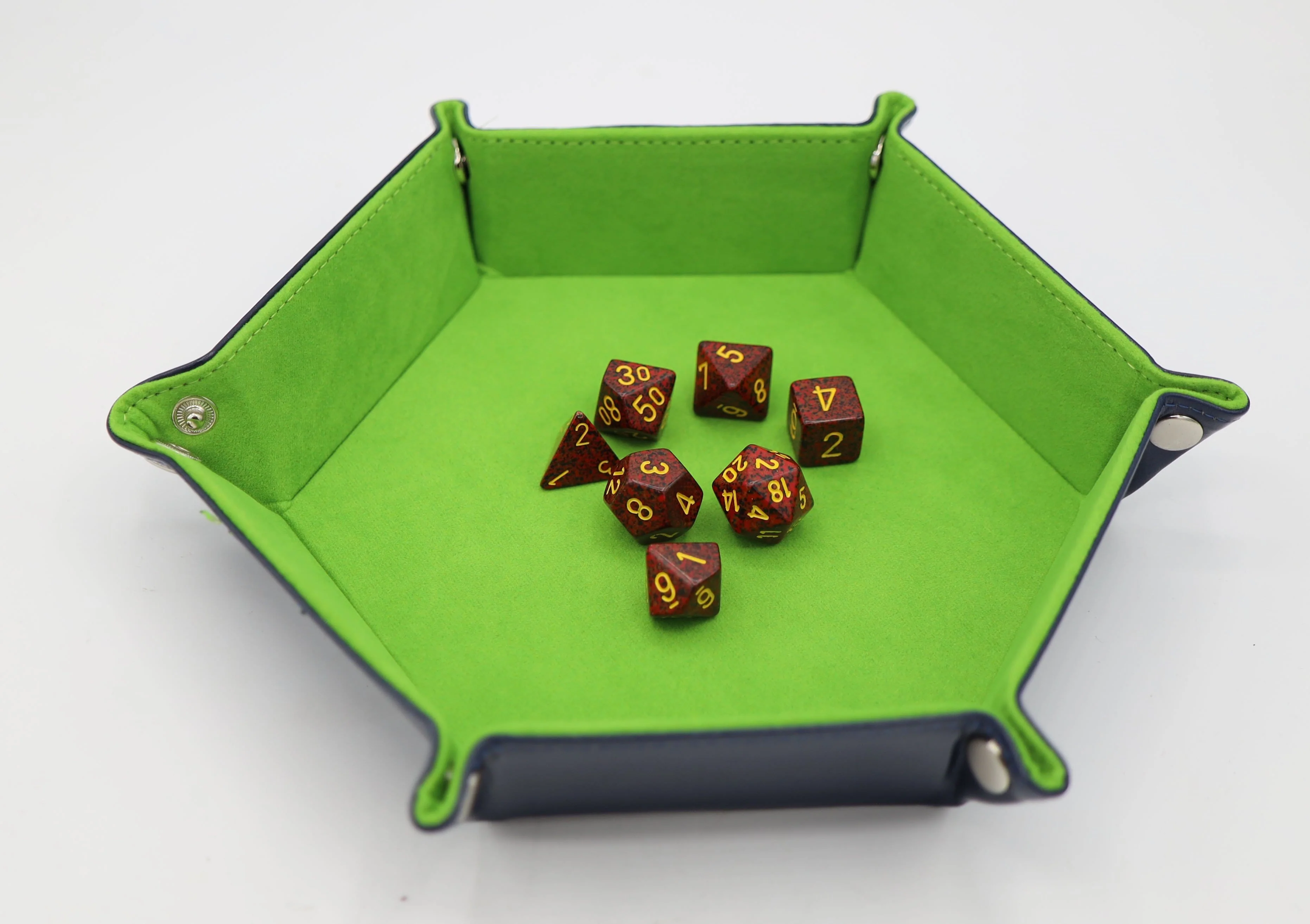 Velvet Leatherette Hex Dice Tray Navy with Lime Velvet Leatherette Hex Dice Tray Navy with Lime