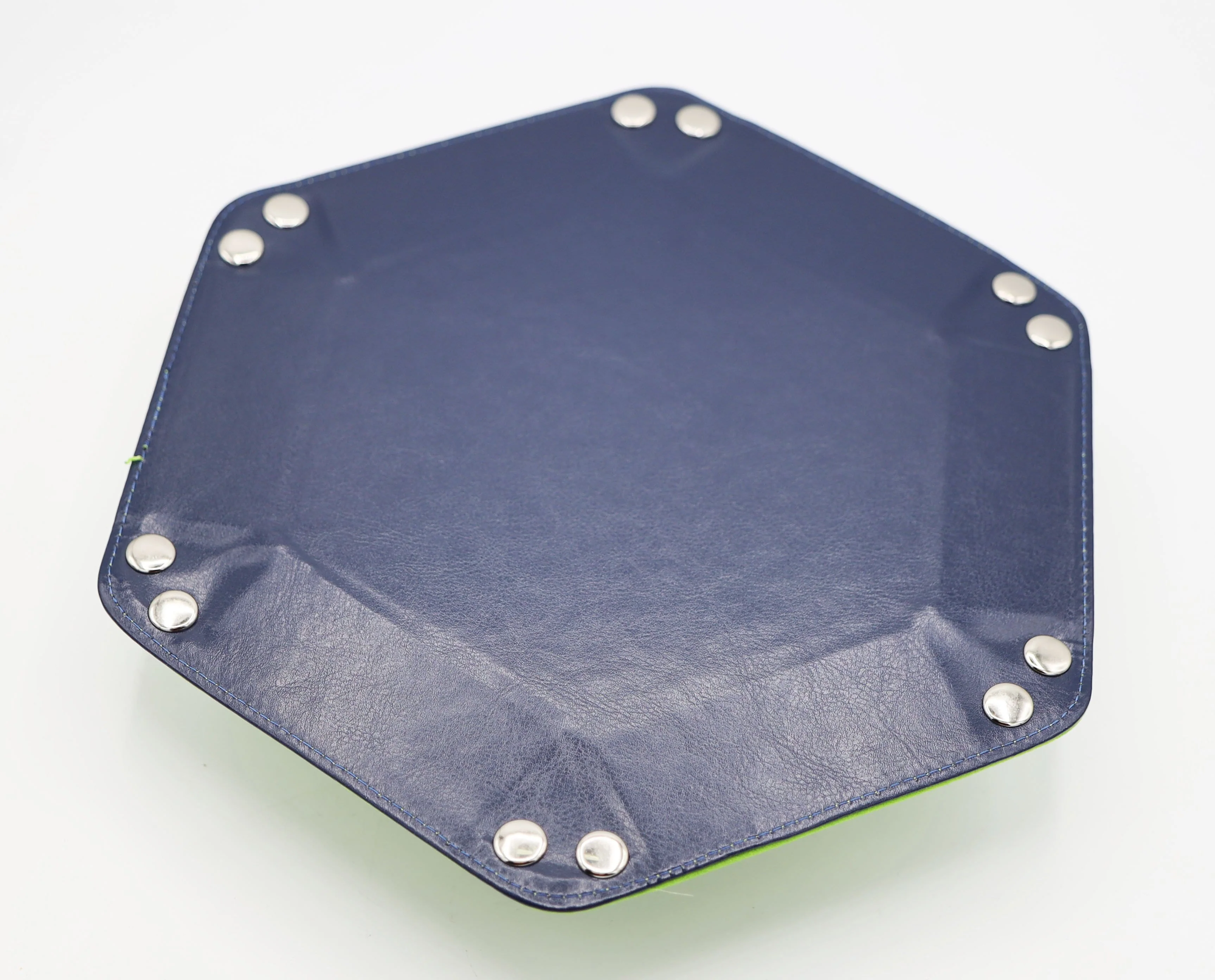 Velvet Leatherette Hex Dice Tray Navy with Lime