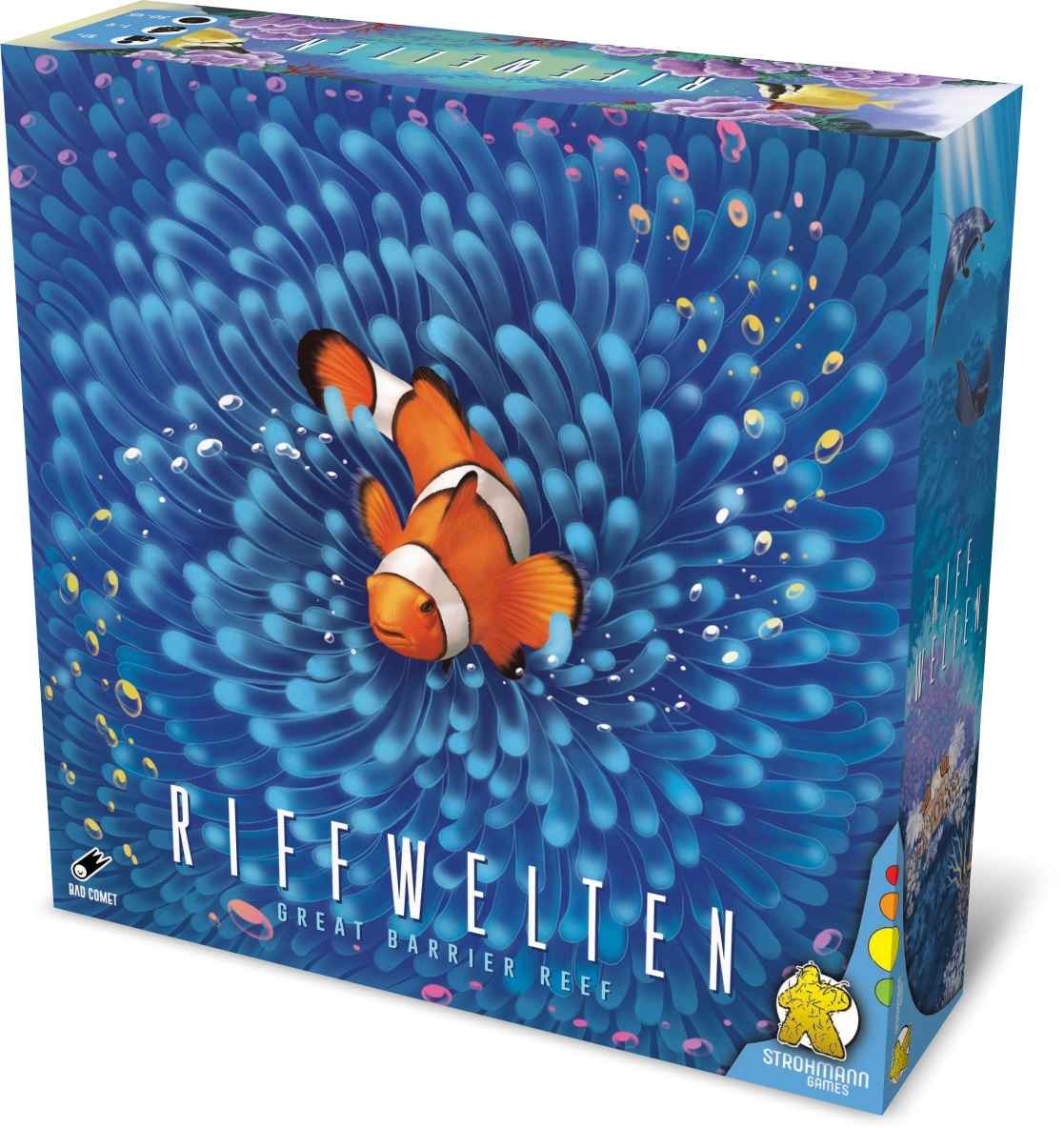 Karten-Logo, Riffwelten, Schachbrett?, Clownfisch, Marinemotiv
