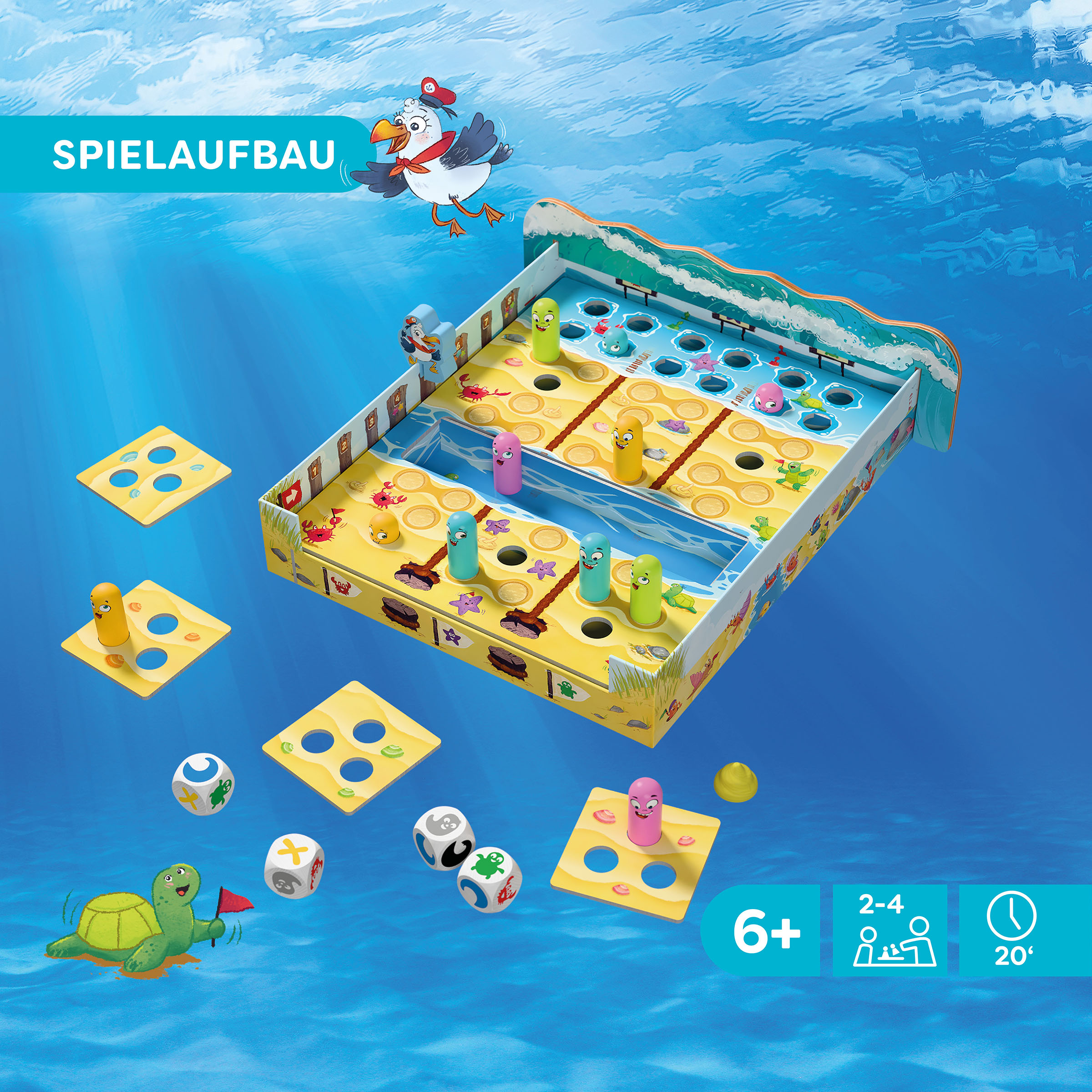 Brettspiel, Wasserspiel, Tiermotive, Matte/Schwamm-Teile, Farbige Spielsteine