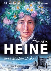 Porträt, Frau, Blumenkrone, blaues Farbschema, Buchumschlag