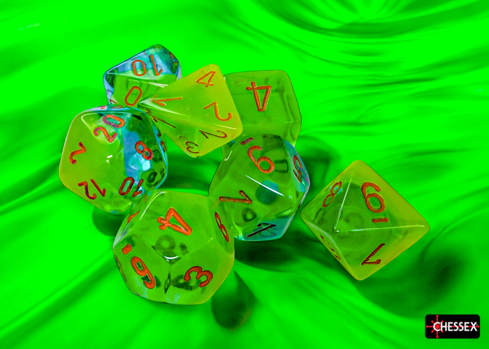 Würfel: 7er-Würfelset "Gemini" (Plaama Green/Teal-Orange) Würfel: 7er-Würfelset "Gemini" (Plaama Green/Teal-Orange)
