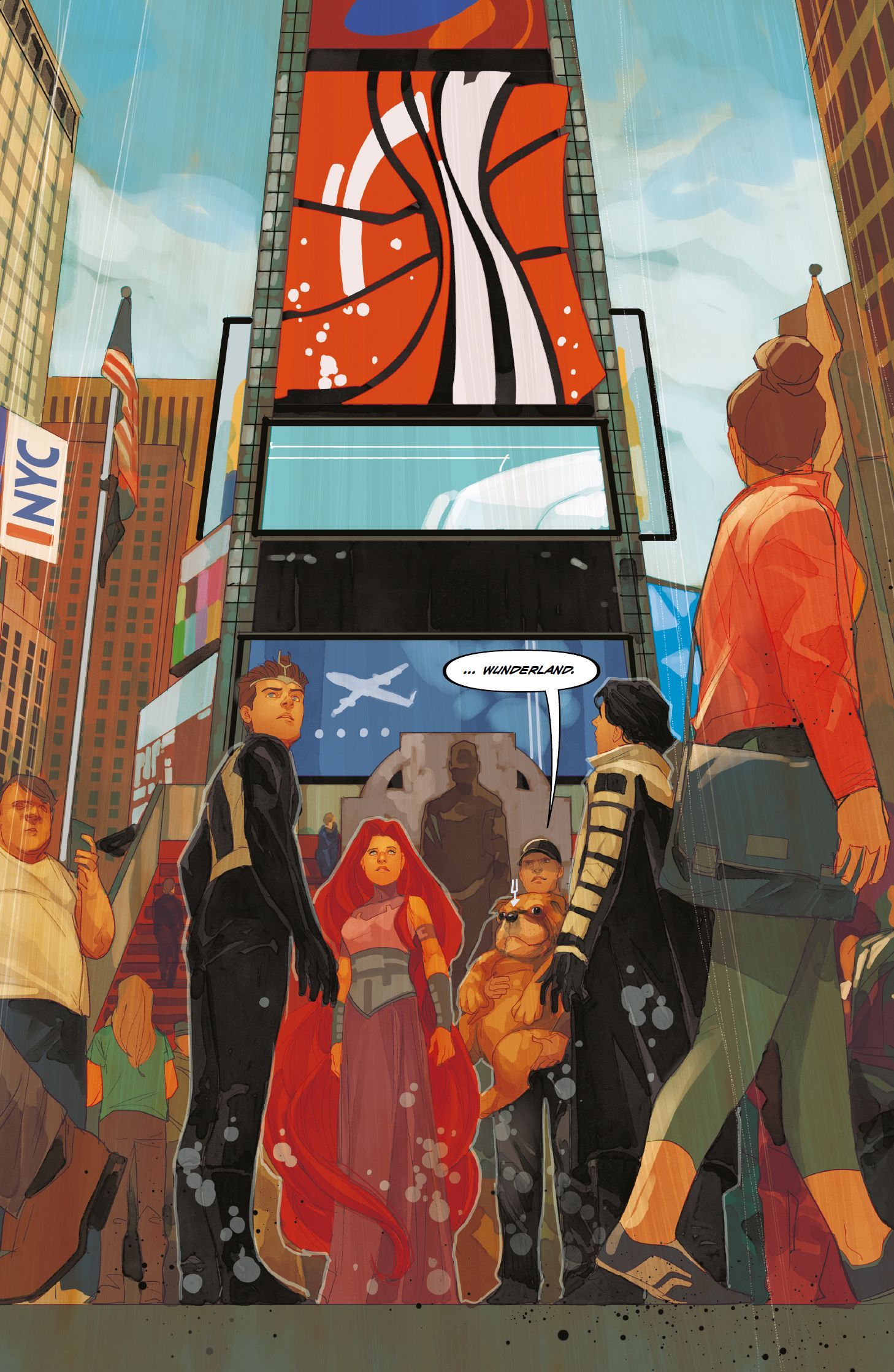 Inhumans: Erben der Macht Stadtbild, Werbefläche, Menschen-Menge, Comic-Stil, Straßenszene
