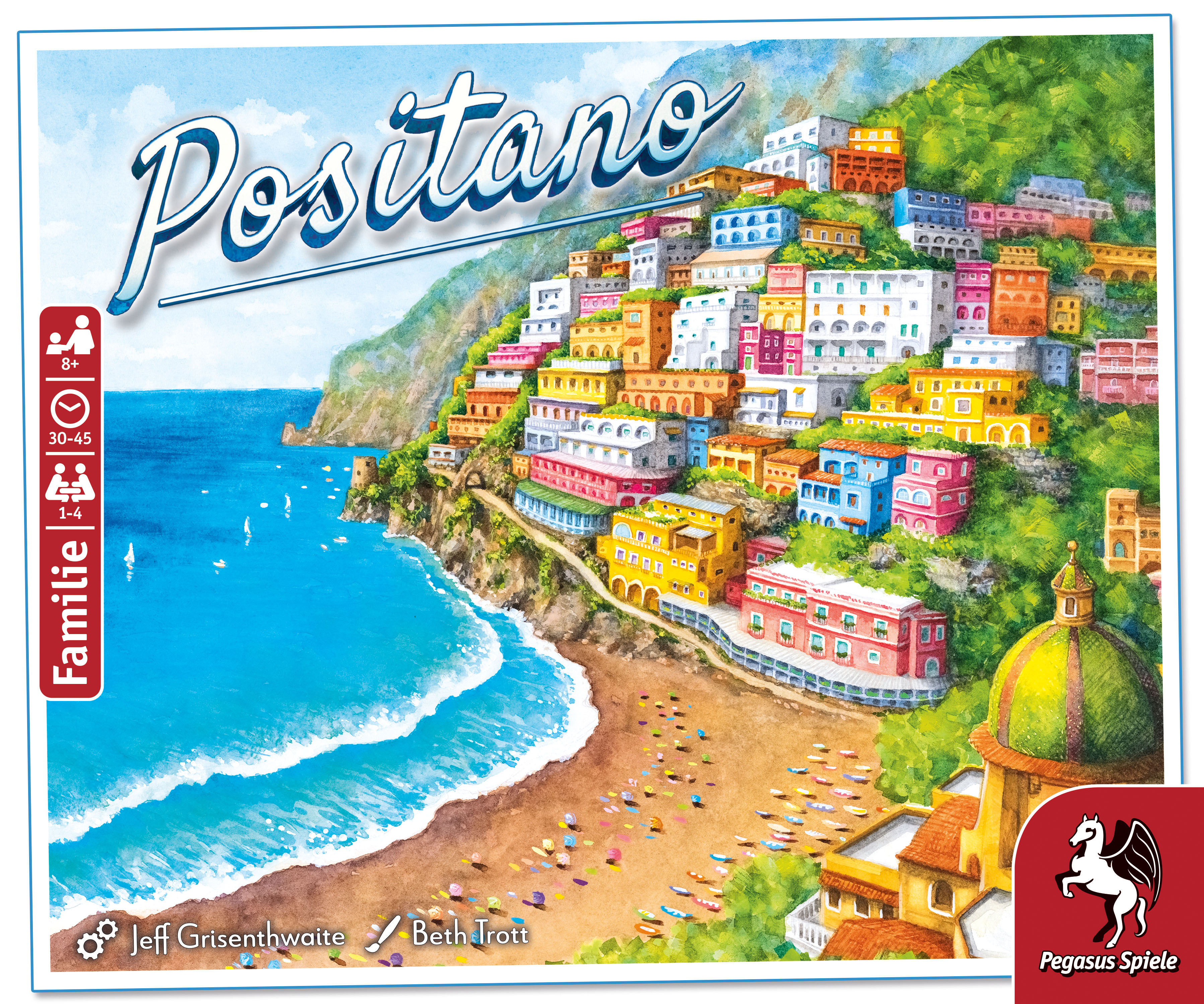 Positano Brettspiel, Familien-Spiel, Positano-Motiv, Küstenlandschaft, 1–4 Spieler