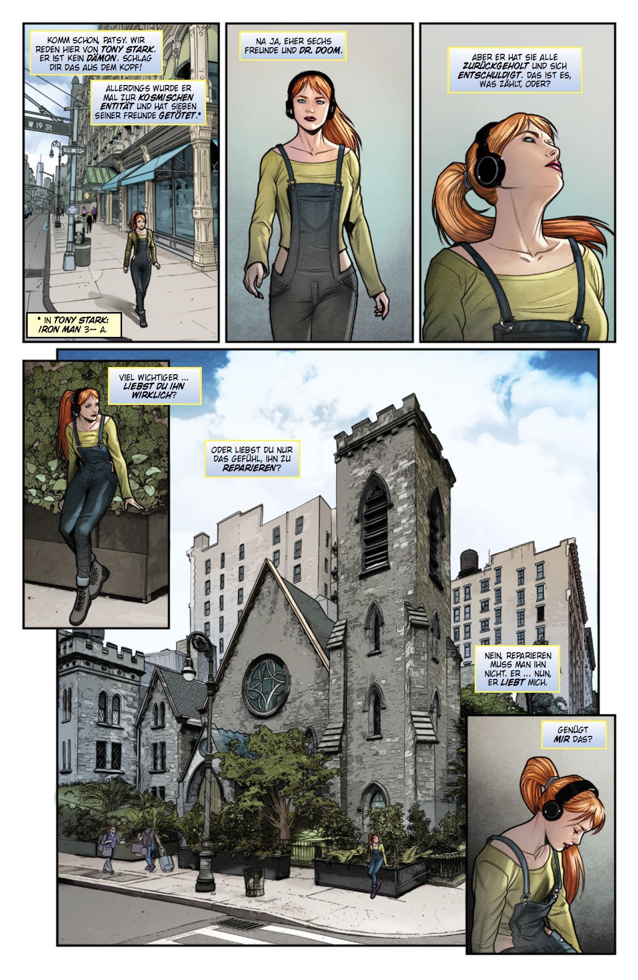 Iron Man: Der Eiserne Bd.4: Am Ende des Weges Figur, Junge Frau, Overalls, Grüne Bluse, Rotes Haar