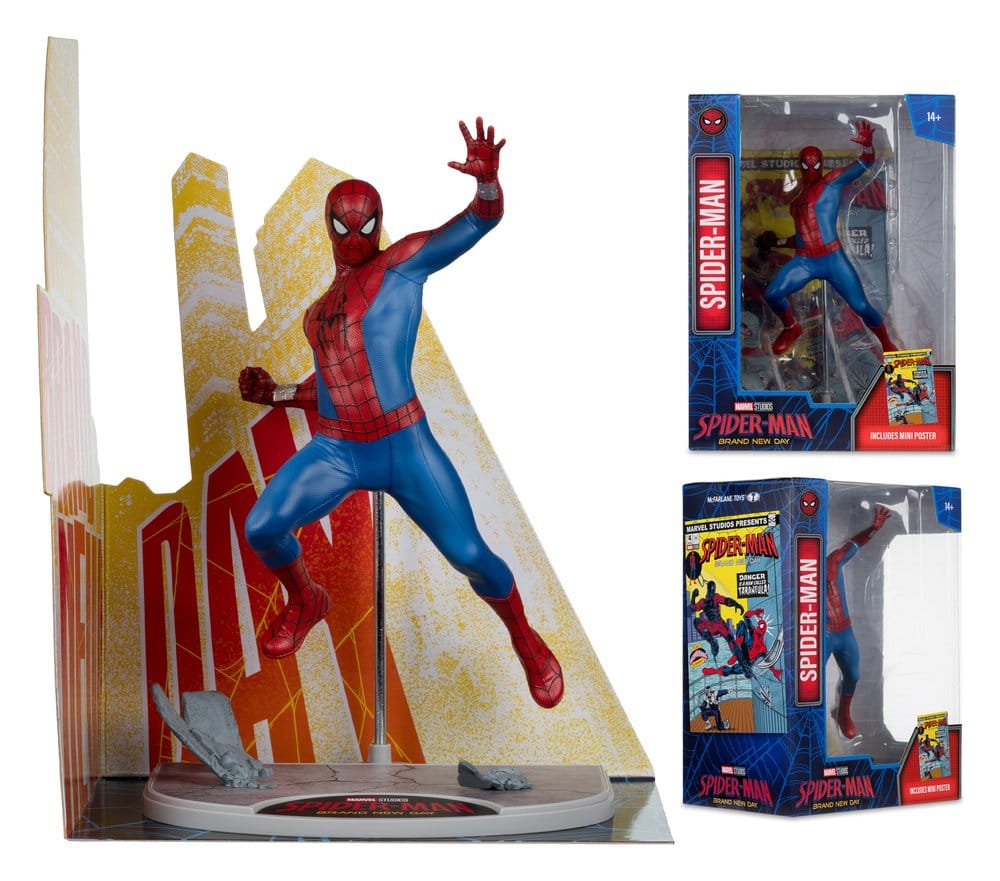 Spider-Man Figur, Actionfigur, Kunststoffspielzeug, blau roter Anzug, Ständer-Ausstellung