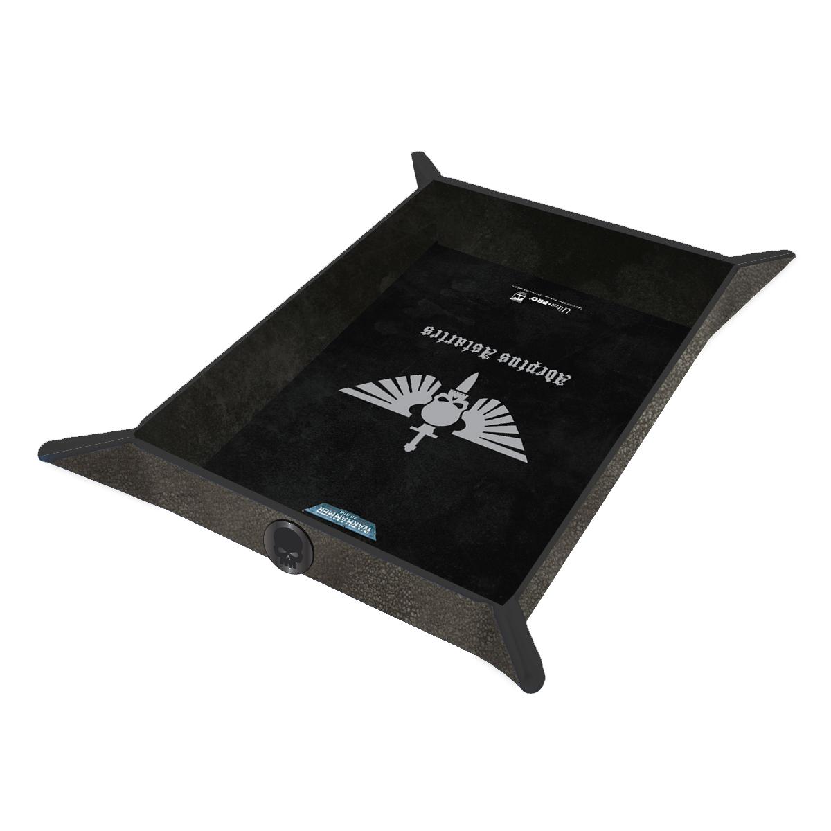 Warhammer 40k: Adeptus Astartes Folding Dice Tray Aufbewahrungsschale, Werkzeugablage, Ecken, Metallrand, schwarze Schale
