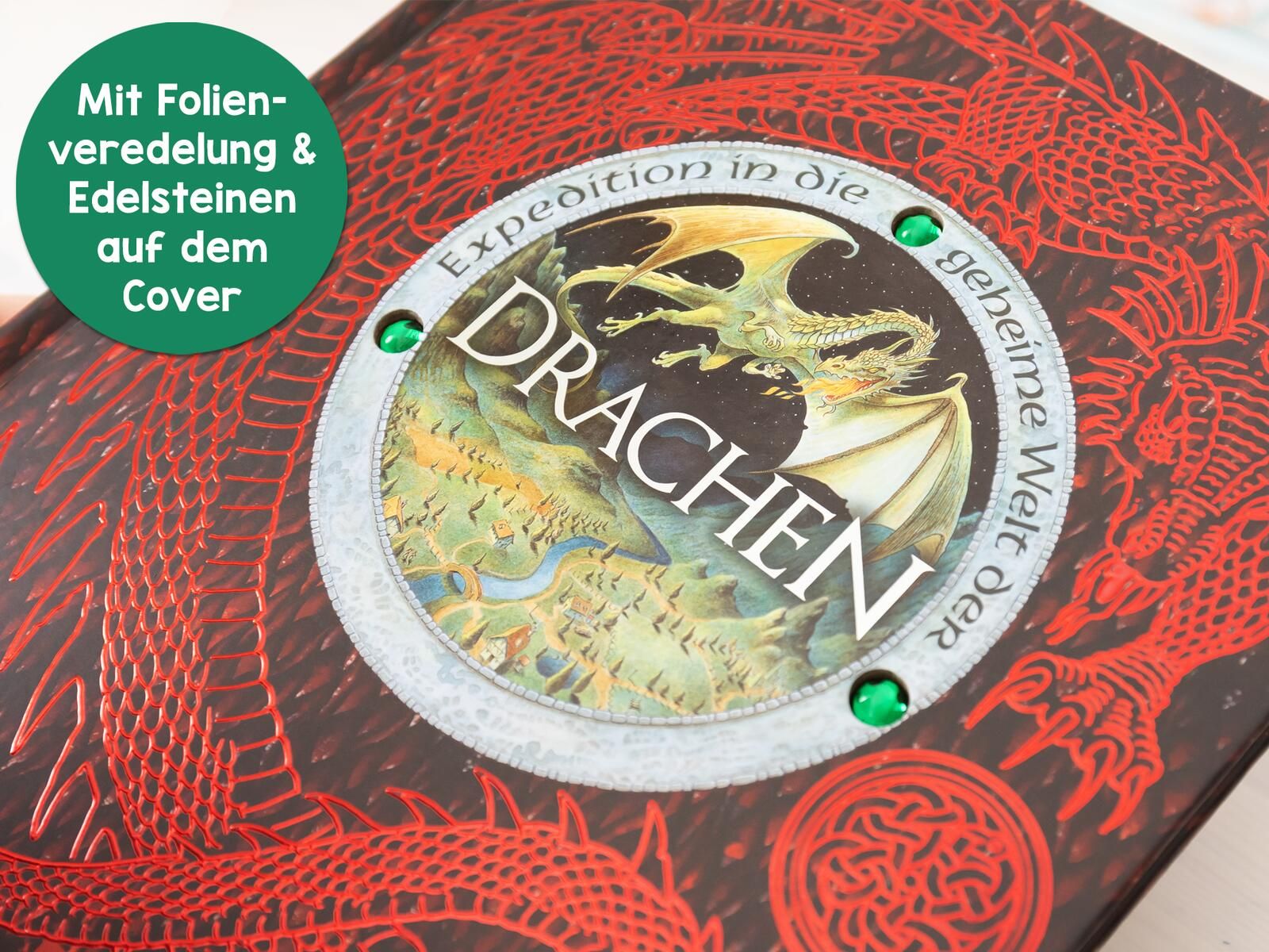 drache, Cover, Buch, Metallisch, grüne Steinchen