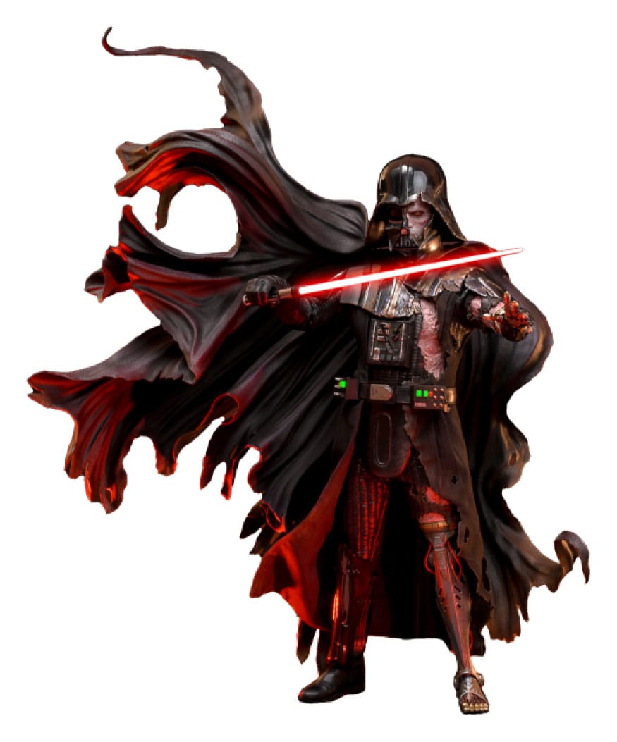 Star Wars AF: Darth Vader (Battle Damaged) Deluxe 35cm Schwarzer Umhang, Lichtschwert, Darth/Vader-Anhänger, Rüstung, Kampfpose