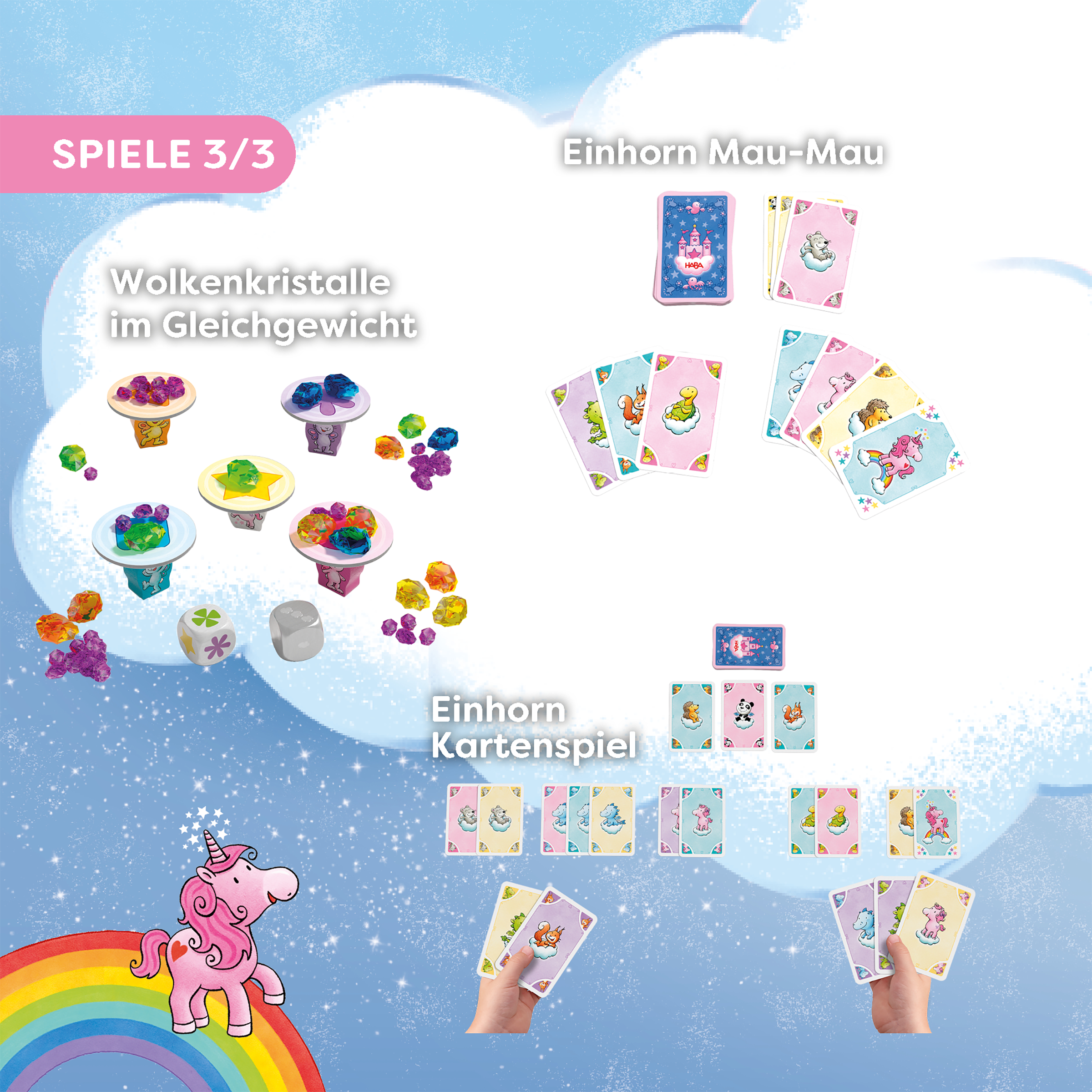 Einhorn Glitzerglück-Spielesammlung Einhorn, Karten, Karten-Spiel, Prismensteine, Wolkenkristalle