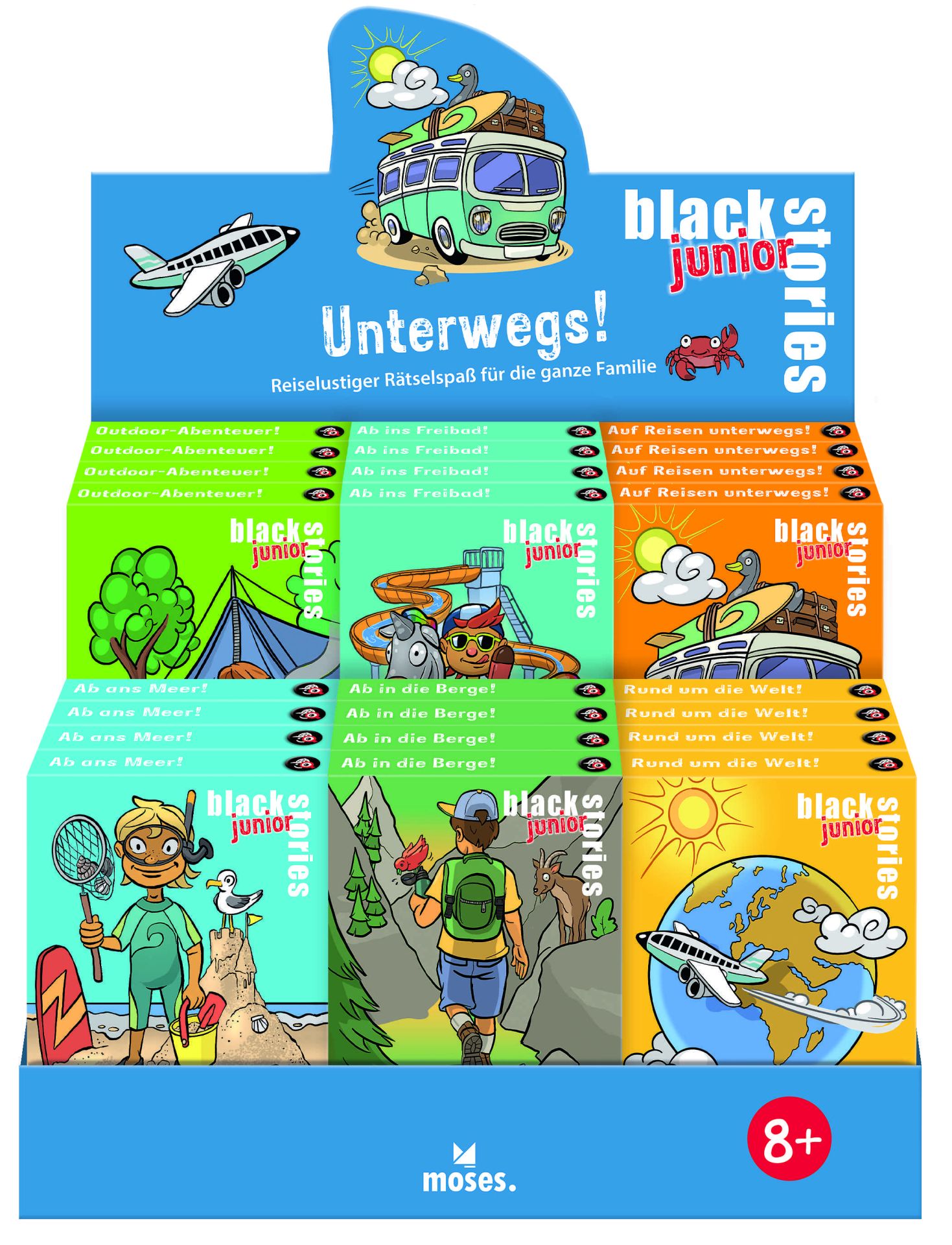 Black Stories Junior: Outdoor-Abenteuer! Reise-Set, Kinder-Edition, Camping/Outdoor, Bus/Van, Cartoon-Illustration