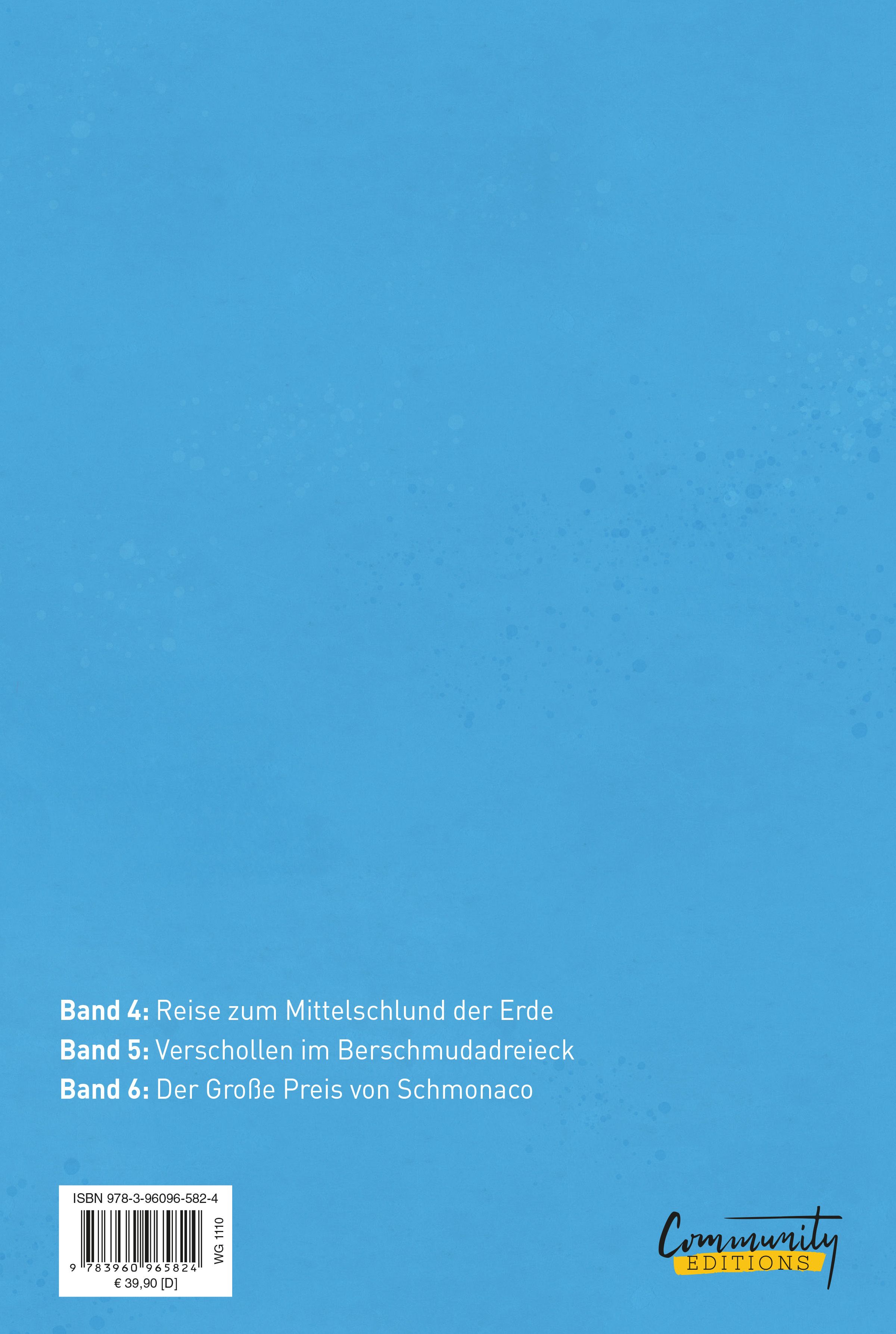 blue cover, Buchrücken, Band 4 Text, ISBN, Community Editions Logo