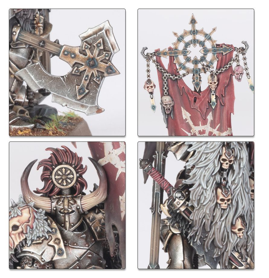 Warhammer: The Old World Warriors of Chaos - Champions of Chaos Axt, Waffen-Statue, Kriegerfigur, Knochenornament, Spikes-Armor