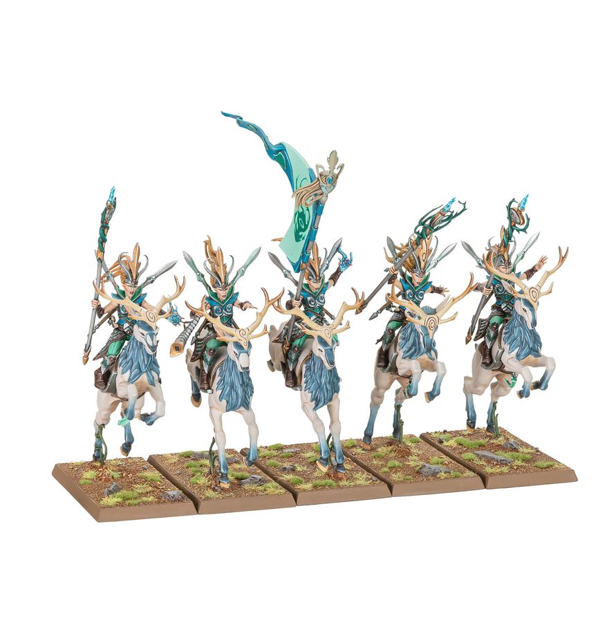 Warhammer: The Old World Wood Elf Realms - Battle March Army Miniature, Mounted riders, Horsemen, Fantasy army, Spears