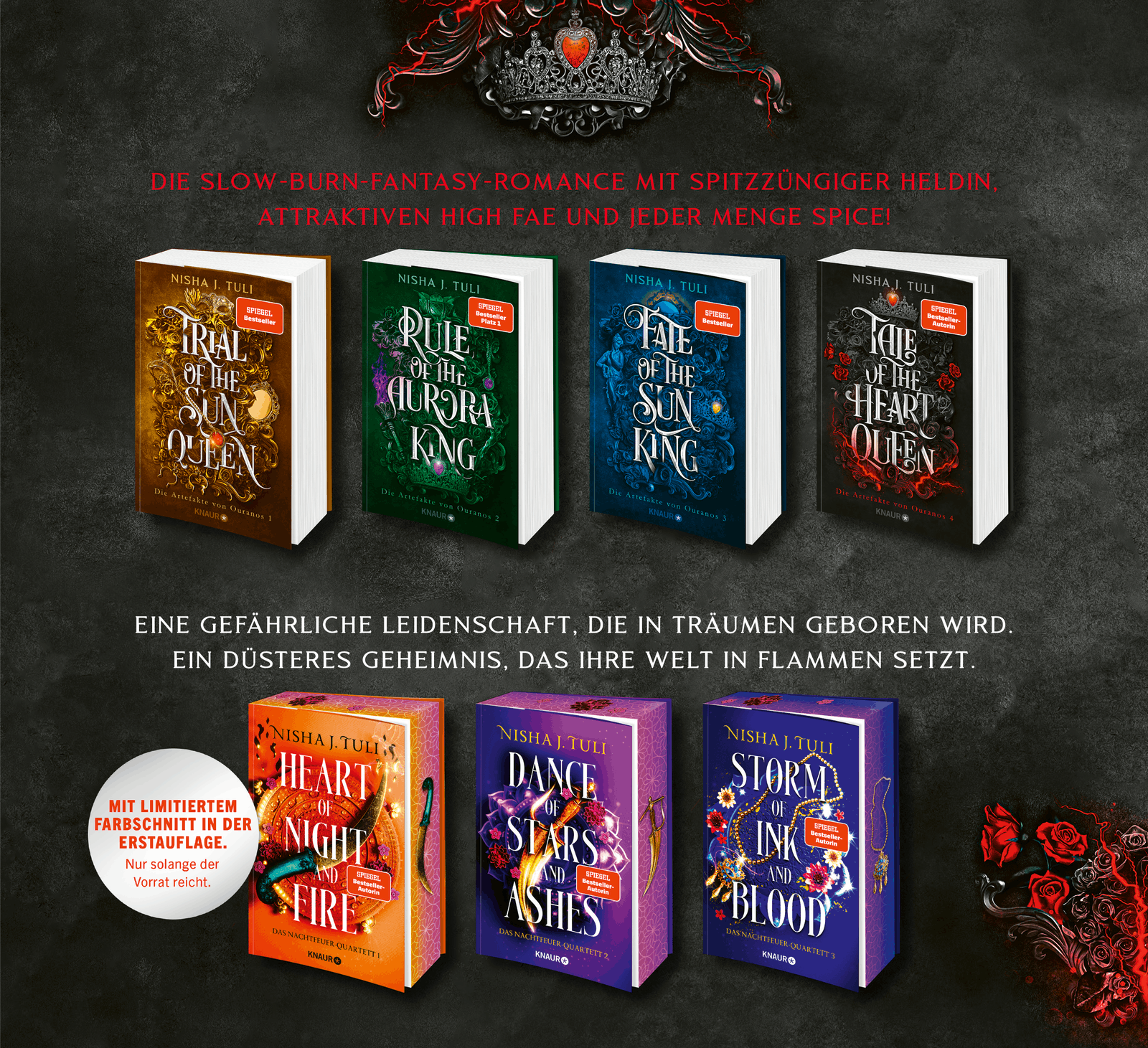 Artefakte von Ouranos Bd.4: Tale of the Heart Queen Buchreihe, Romantasy, Coverkunst, Hardcover, Spiegelungsgold