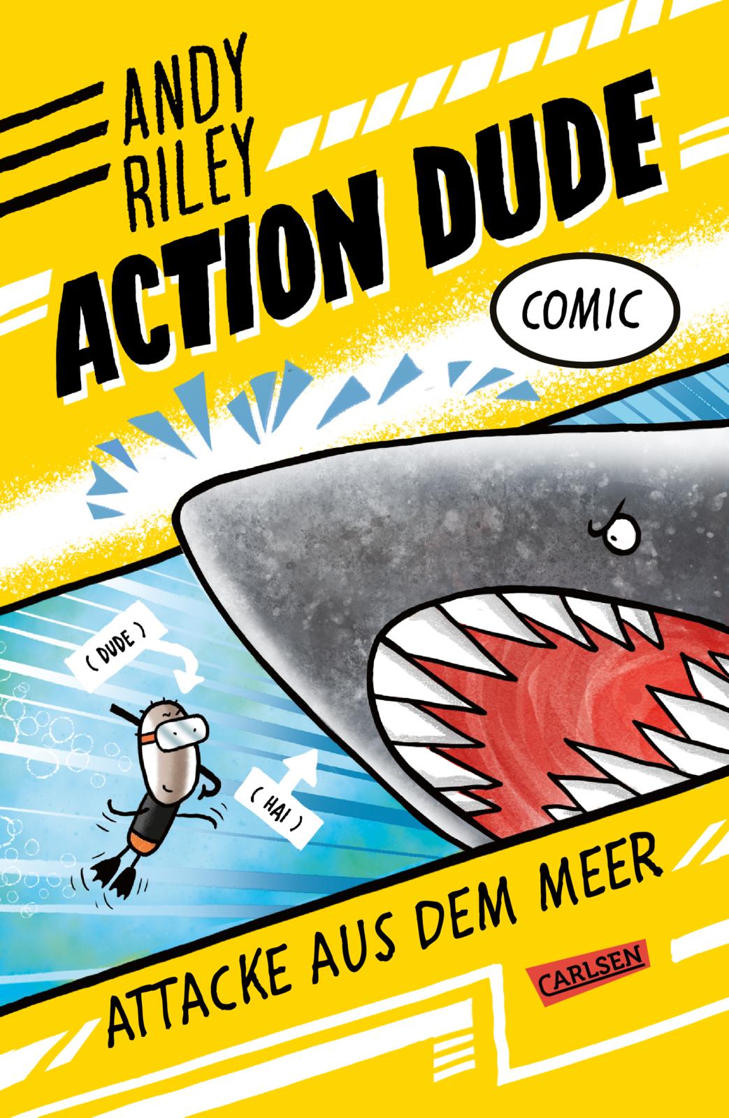 comic, aktion, hai, attacke, cover art