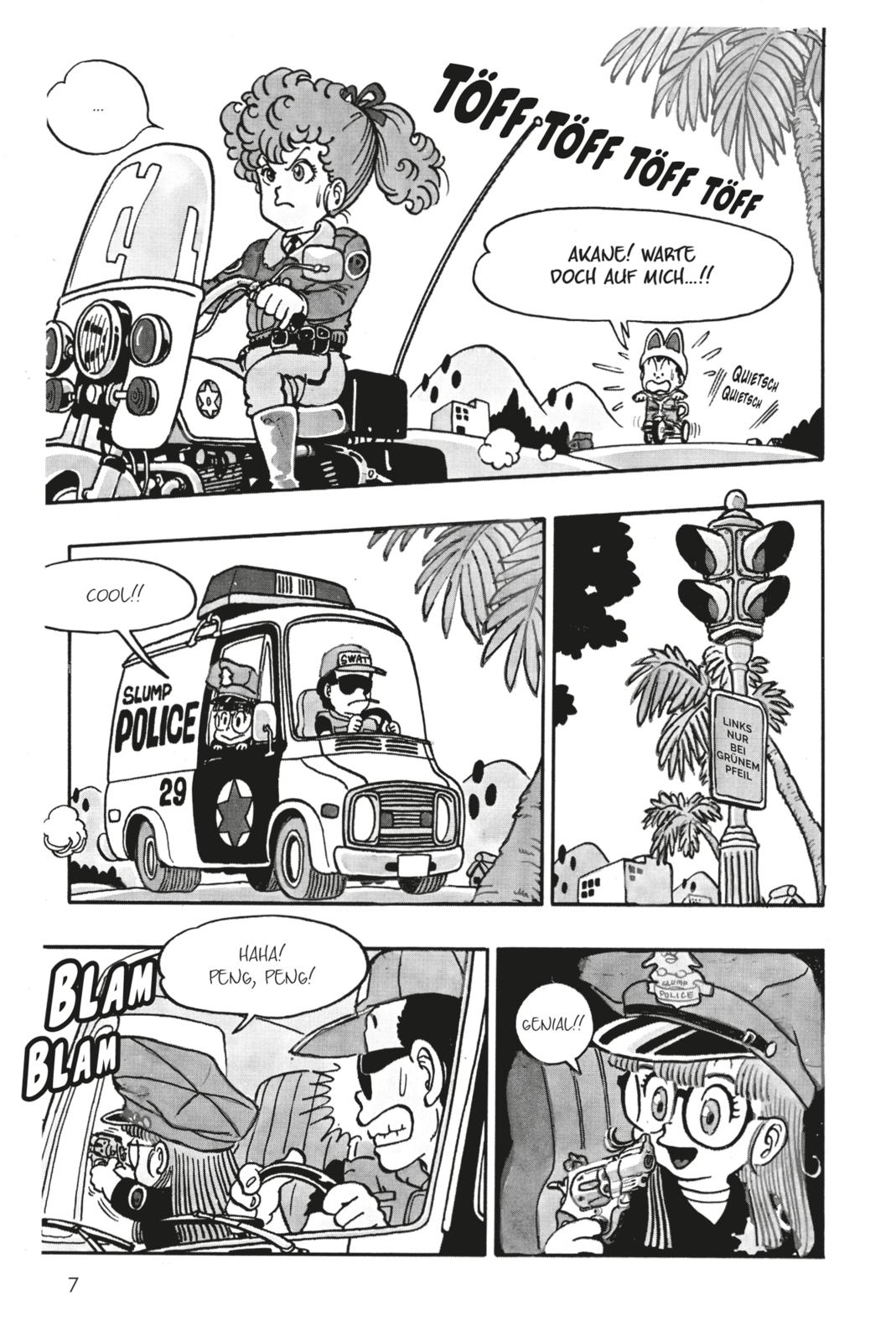 Dr. Slump Massiv Bd.3 Polizeiauto, Polizeiwagen, Motorrad, Sonnenbrille, Fahrerhut