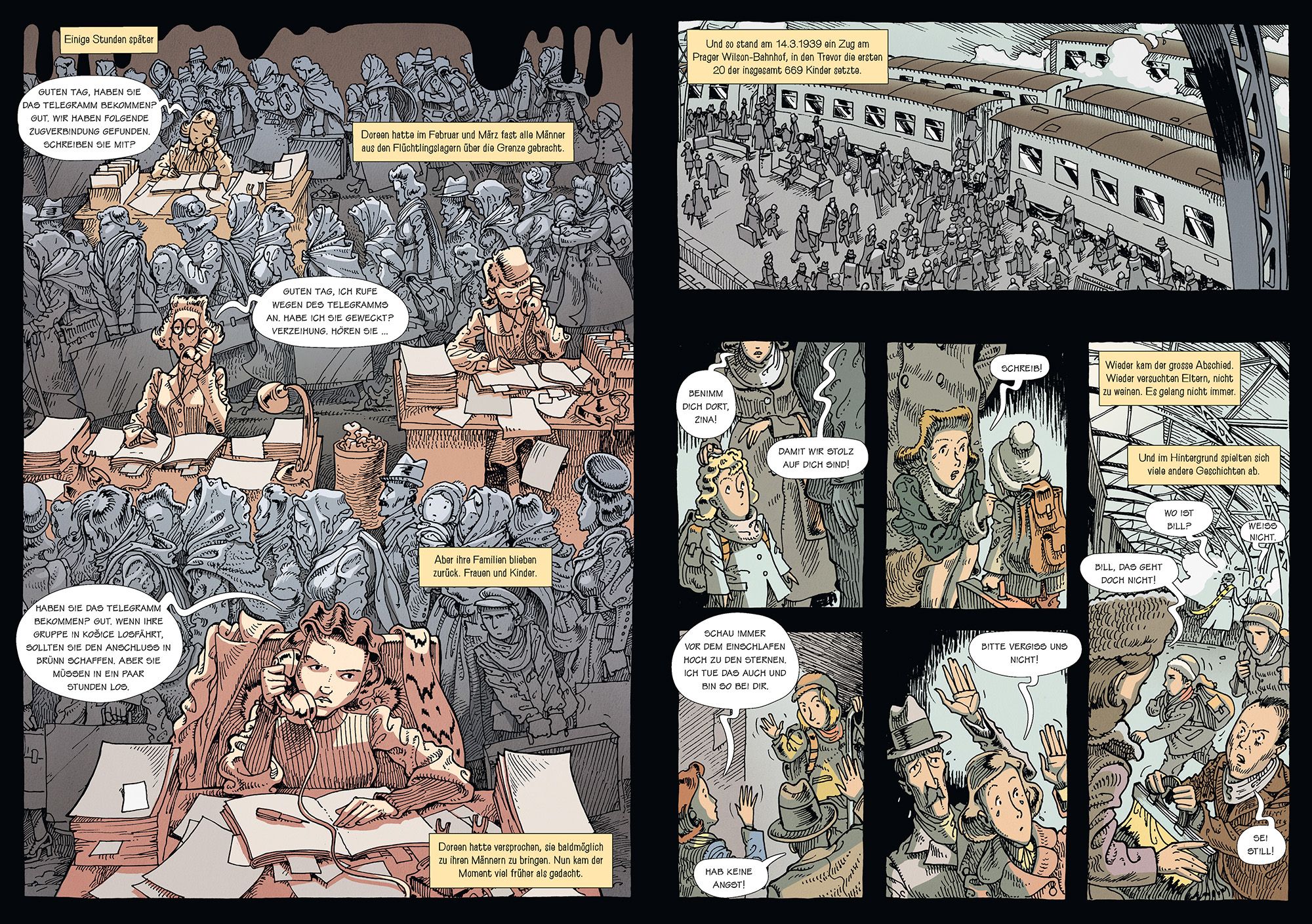 Wintons Kinder Comics, Cartoon, Historisch, Zug, Menschenmenge