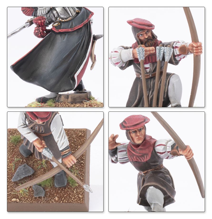 Warhammer: The Old World Empire of Man - Battle March Army minifigur, Bogenschütze, Steinboden, Bogen, Mantel