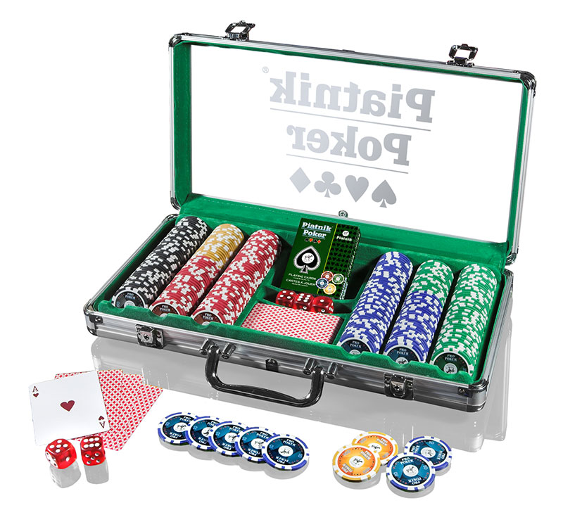 Poker Alukoffer 300 High Gloss Chips Poker-Set, Casinoschips, Pokerkarten, Würfel, Koffer