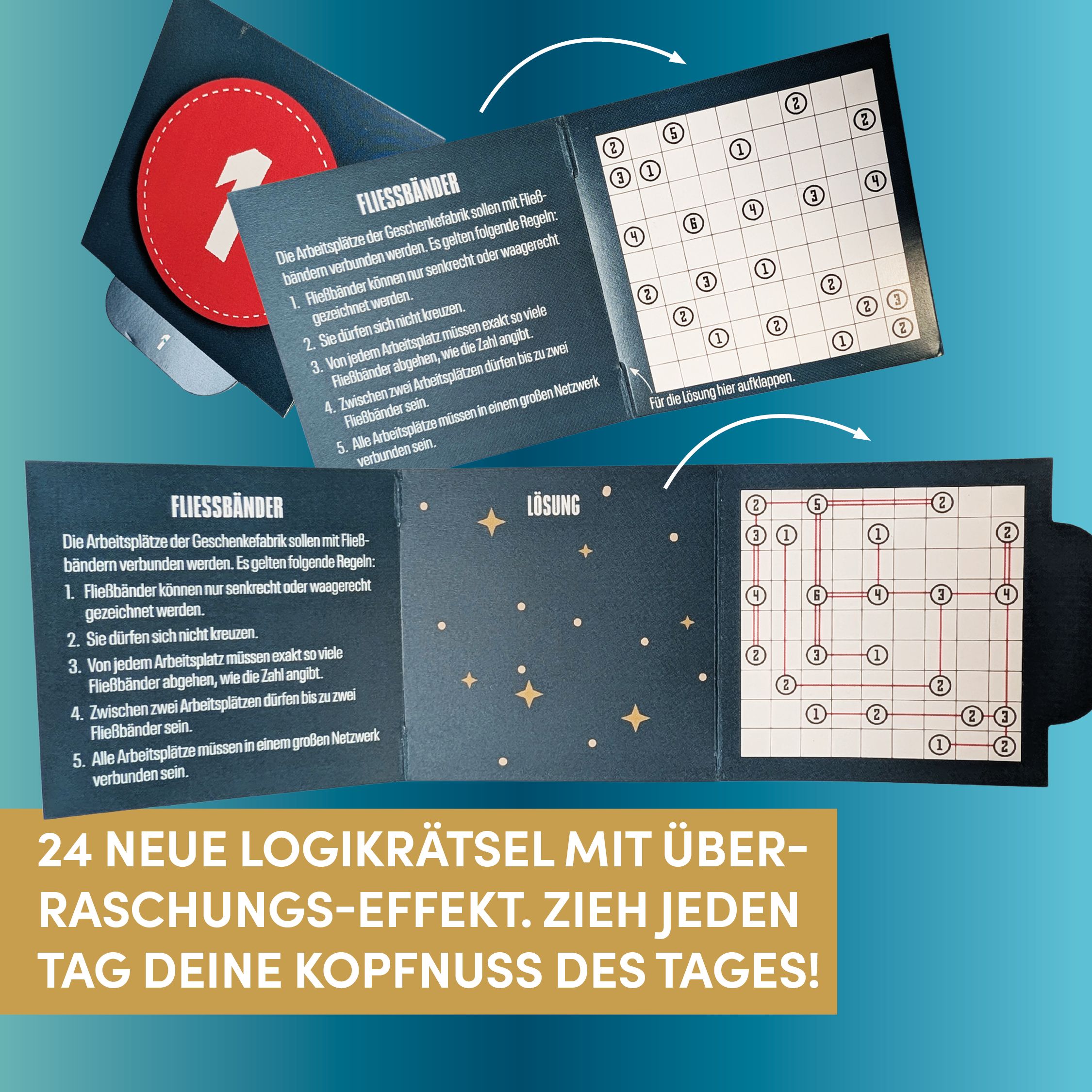 Adventskalender: Kopfnussknacker Rätsel-Adventskalender Logikrätsel, Brettspiel, Kartenlayout, Puzzle, Kopfkarte