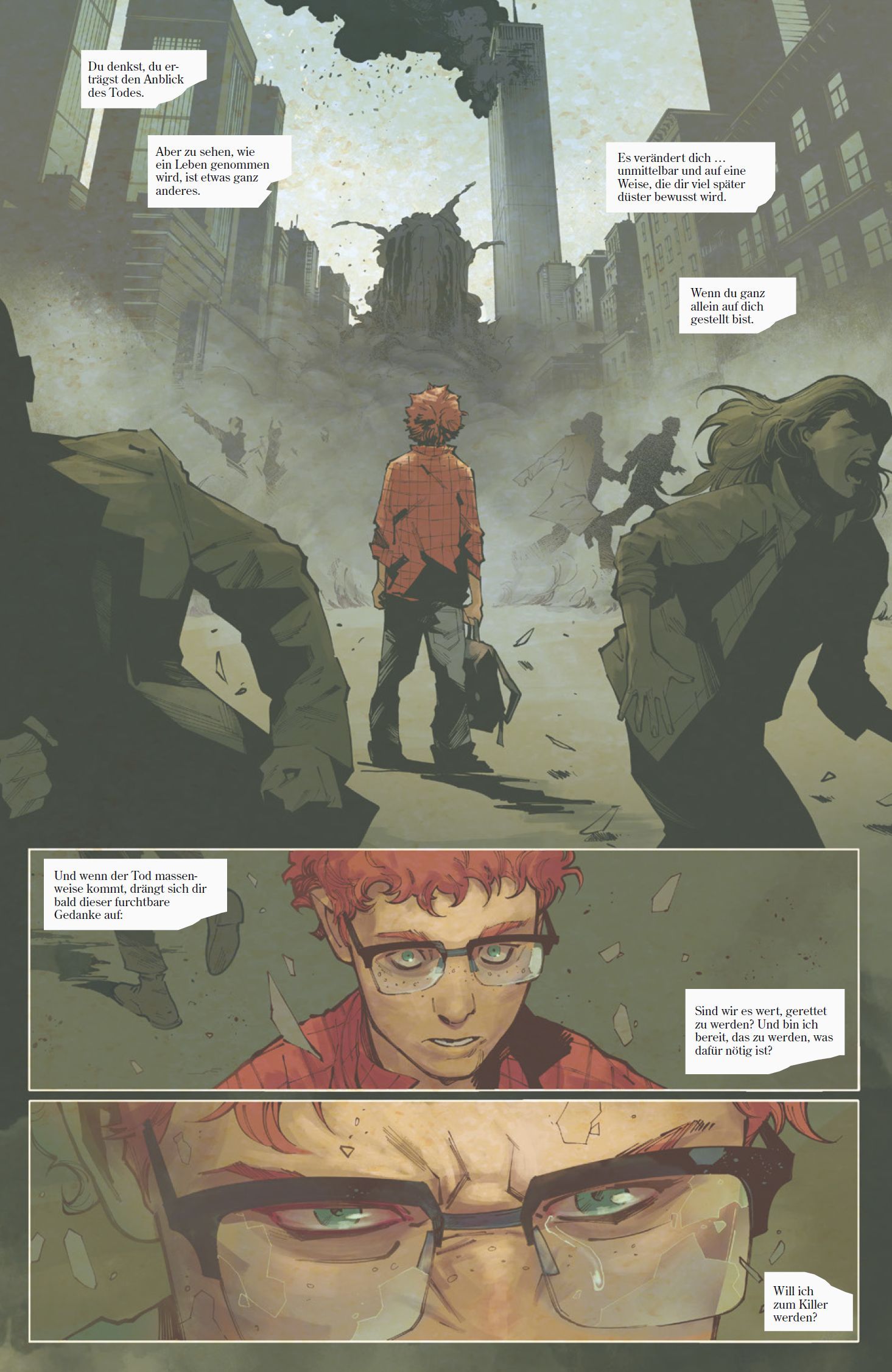 Captain America Bd.1 (2. Serie) Comic, Panel, Stadt ruin, Glasses, Rothaarig