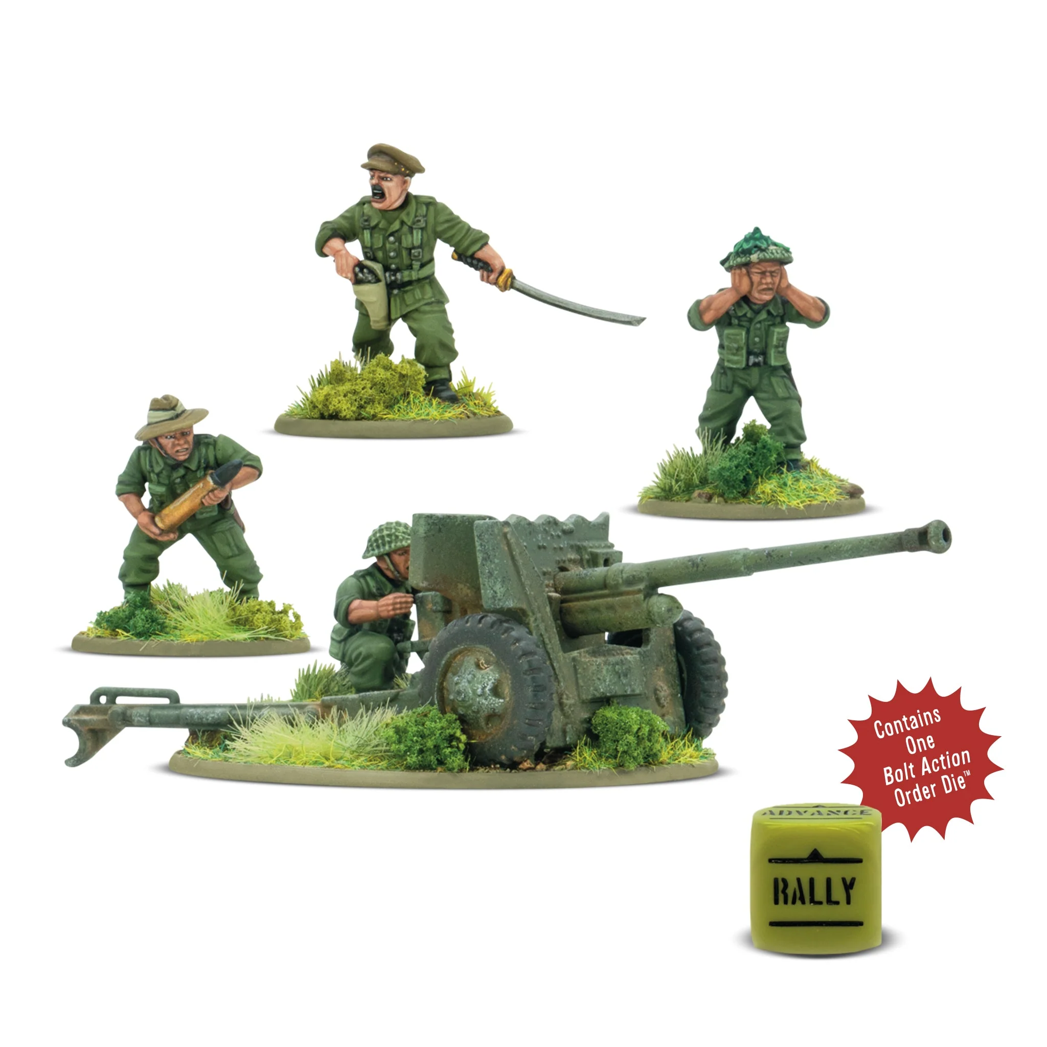 Bolt Action: British - Gurkha 6-pounder anti-tank gun militär, figuren, artilleri, kanone, terrain